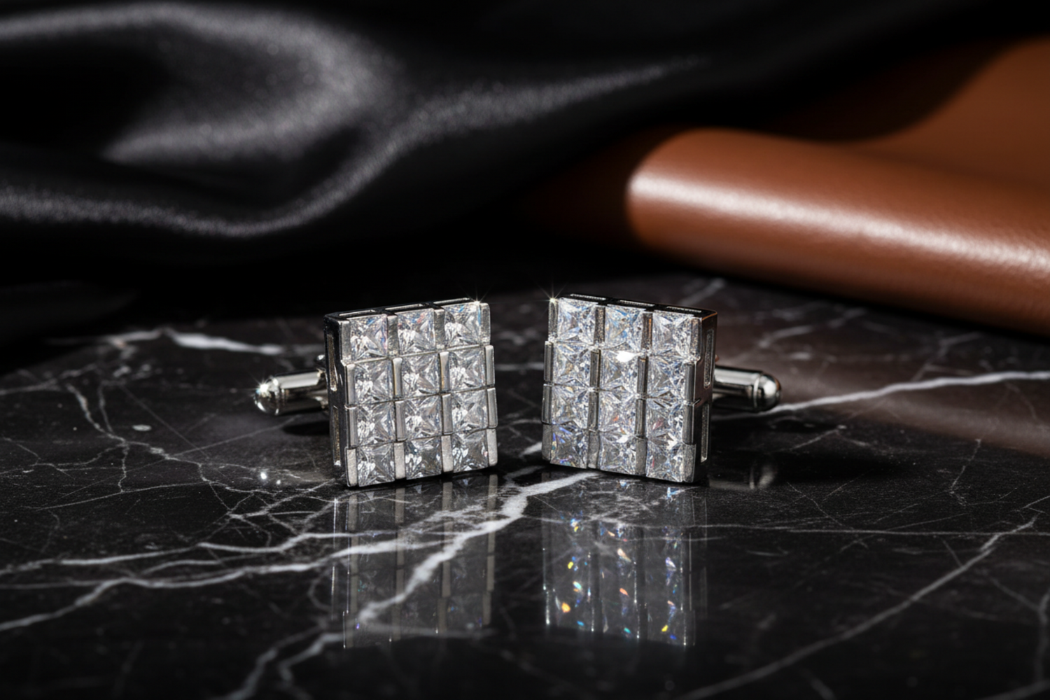 Clear stone with chrome cufflinks
