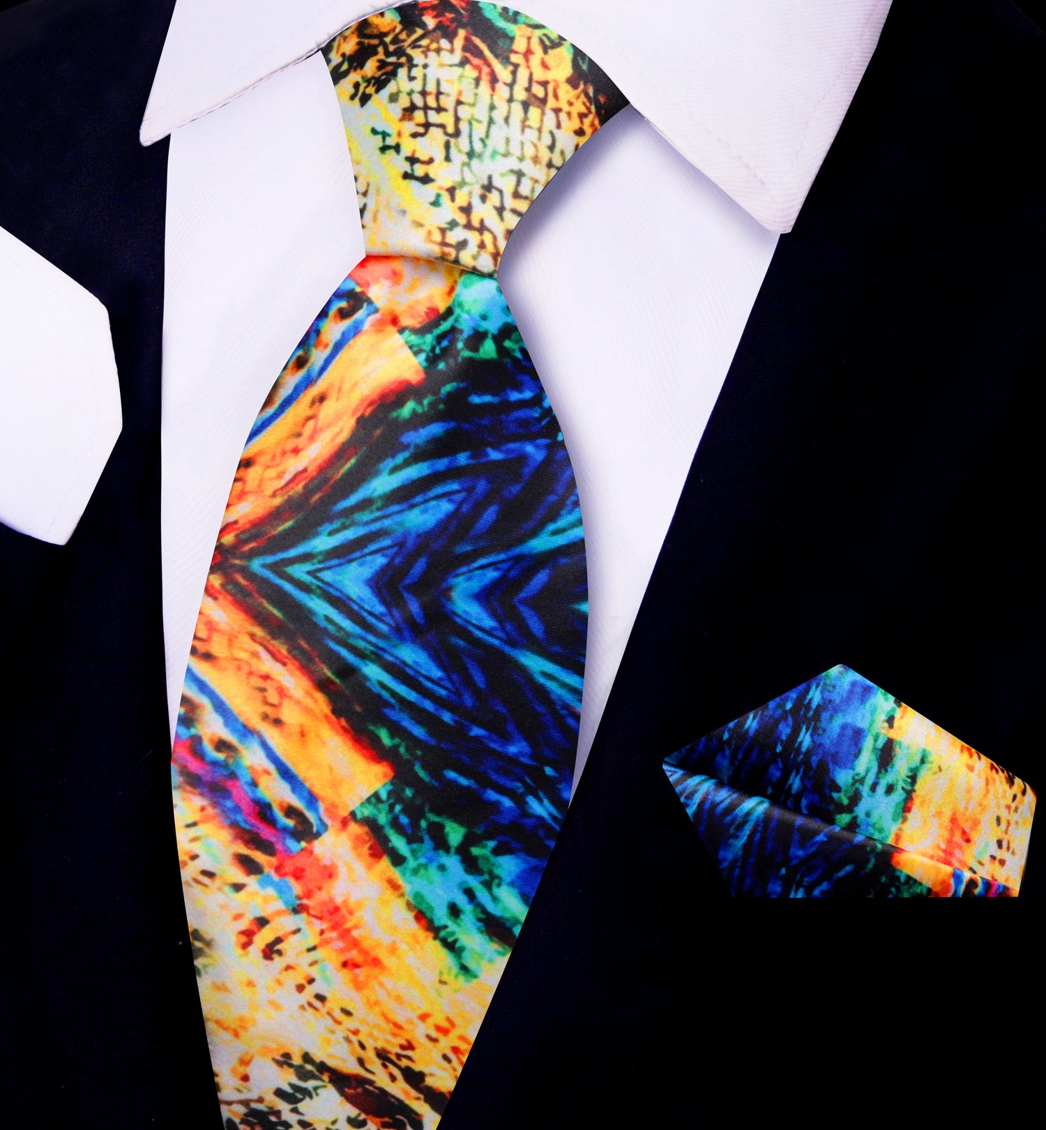 Cream, Blue and Green Abstract Tie and Square View 3