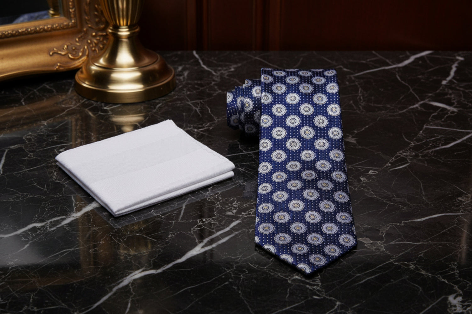 Alt Blue, Grey Circles Necktie and Accenting Grey Square