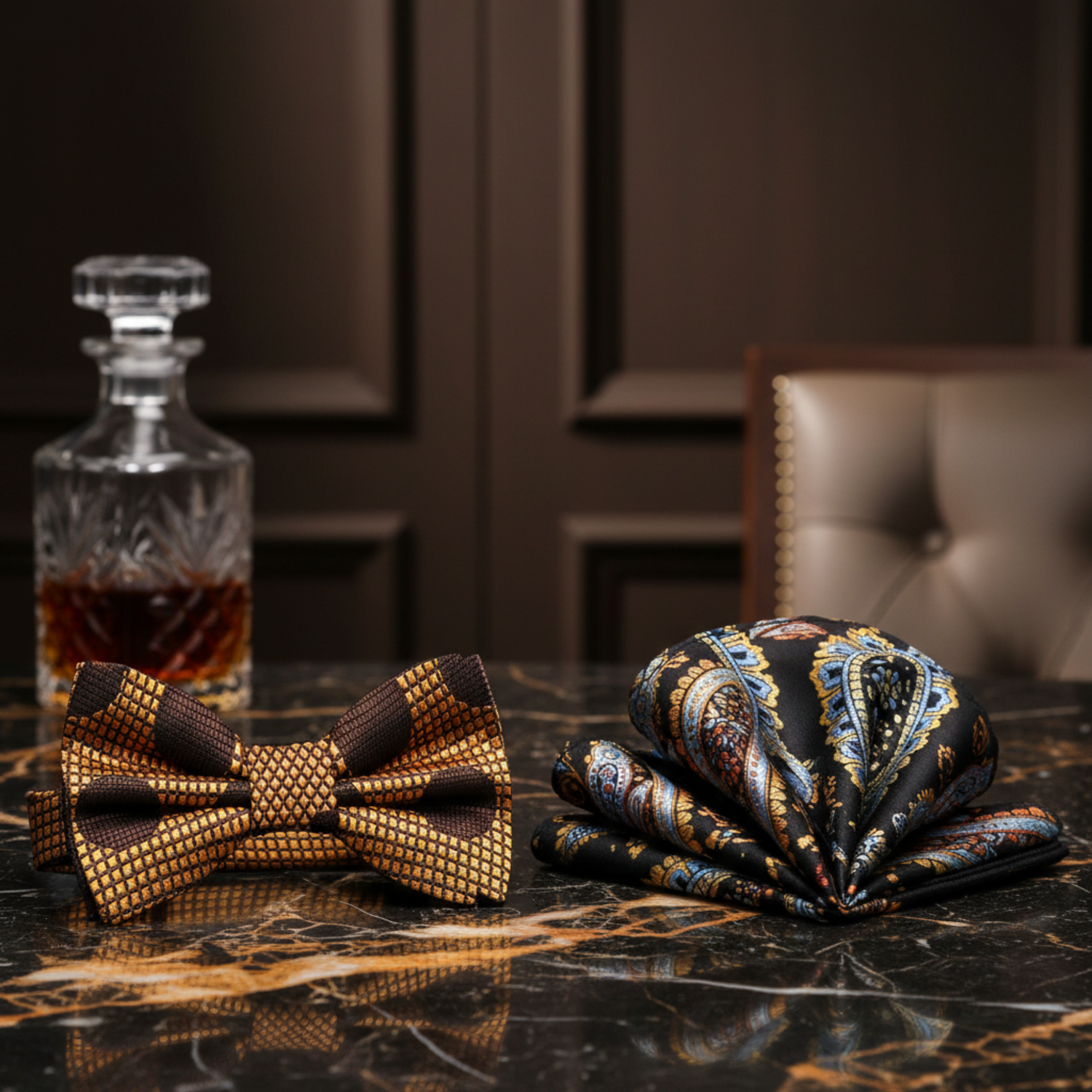 Copper Brown Sizzling Polka Bow Tie and Accenting Square