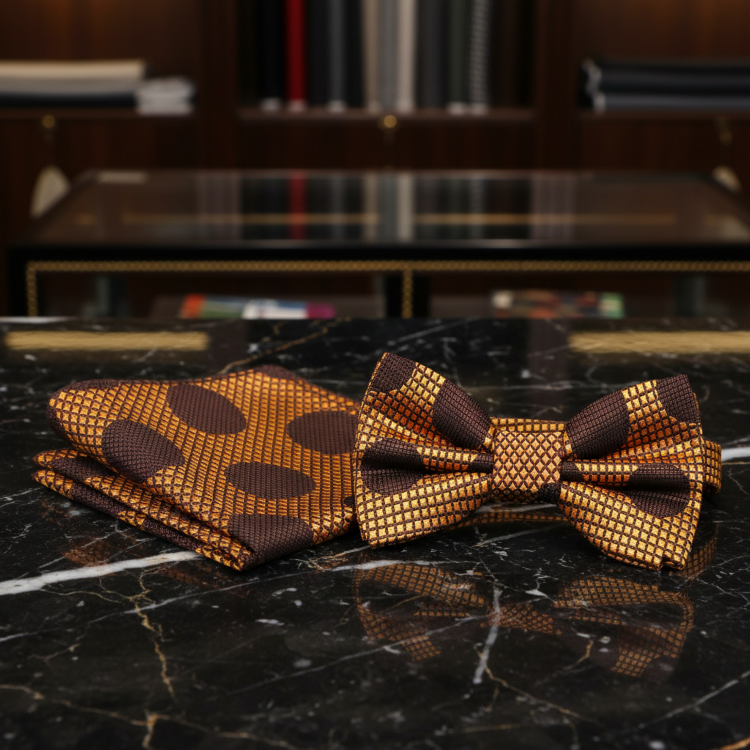 Copper Brown Sizzling Polka Bow Tie and Square