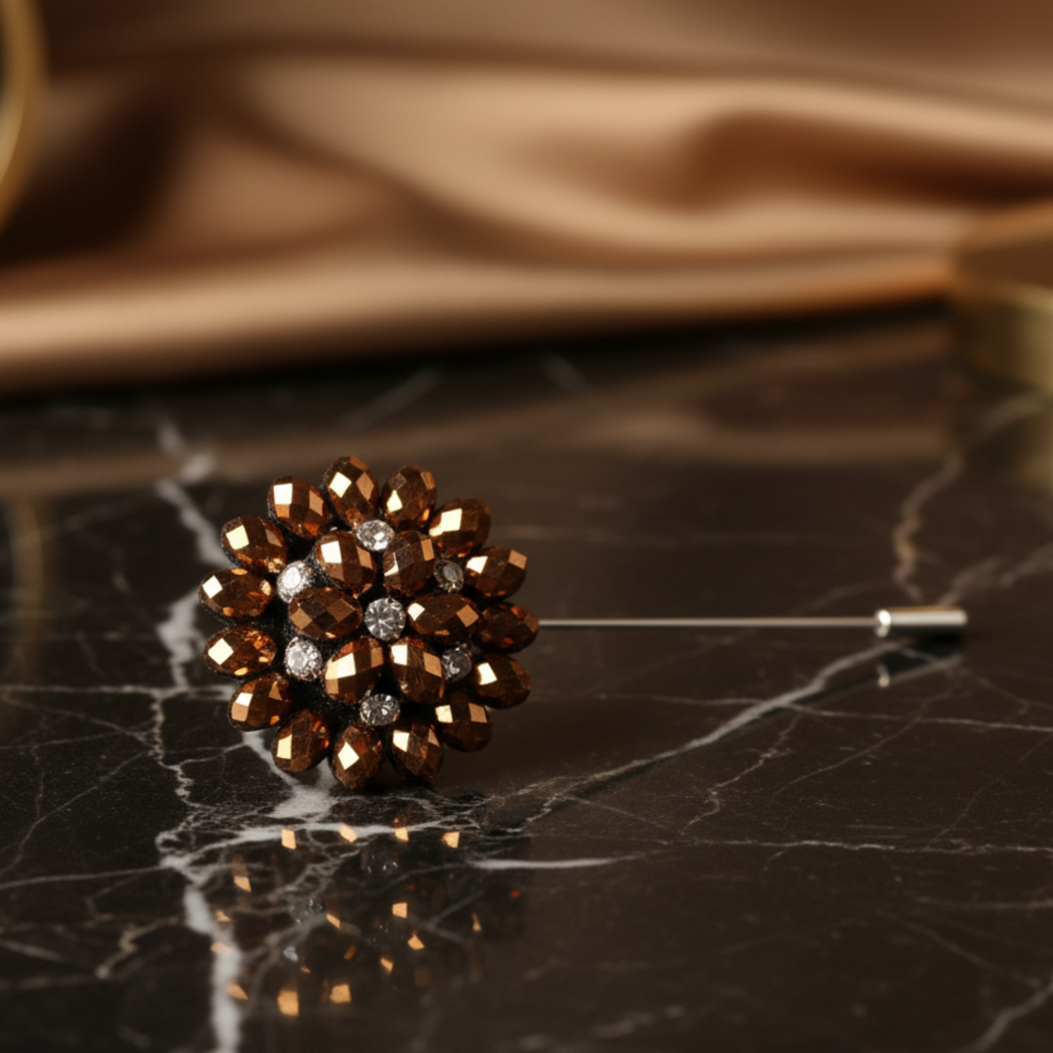 A Copper, Clear Stone Shaped Lapel Cushion||Copper with Clear