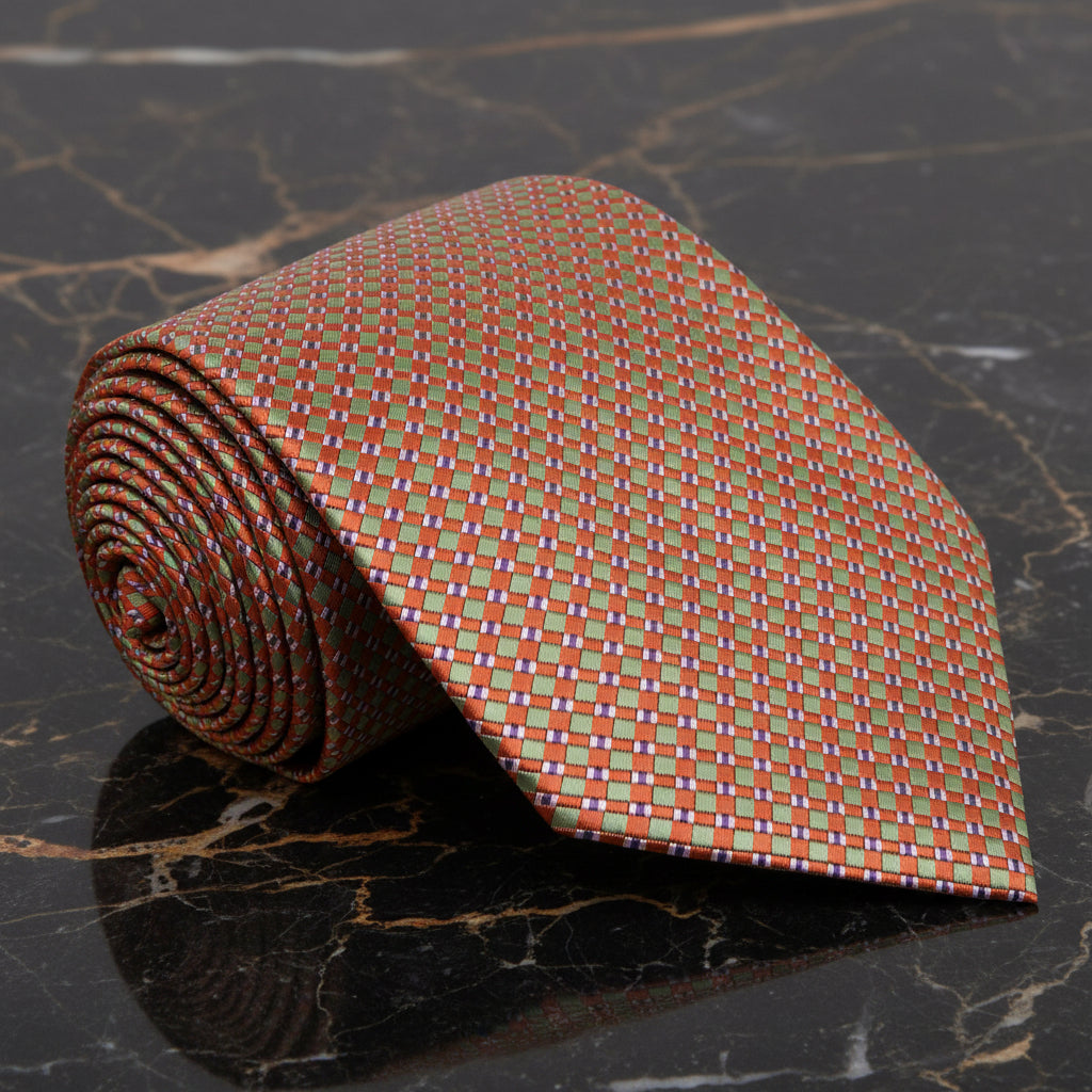 orange copper green purple check tie
