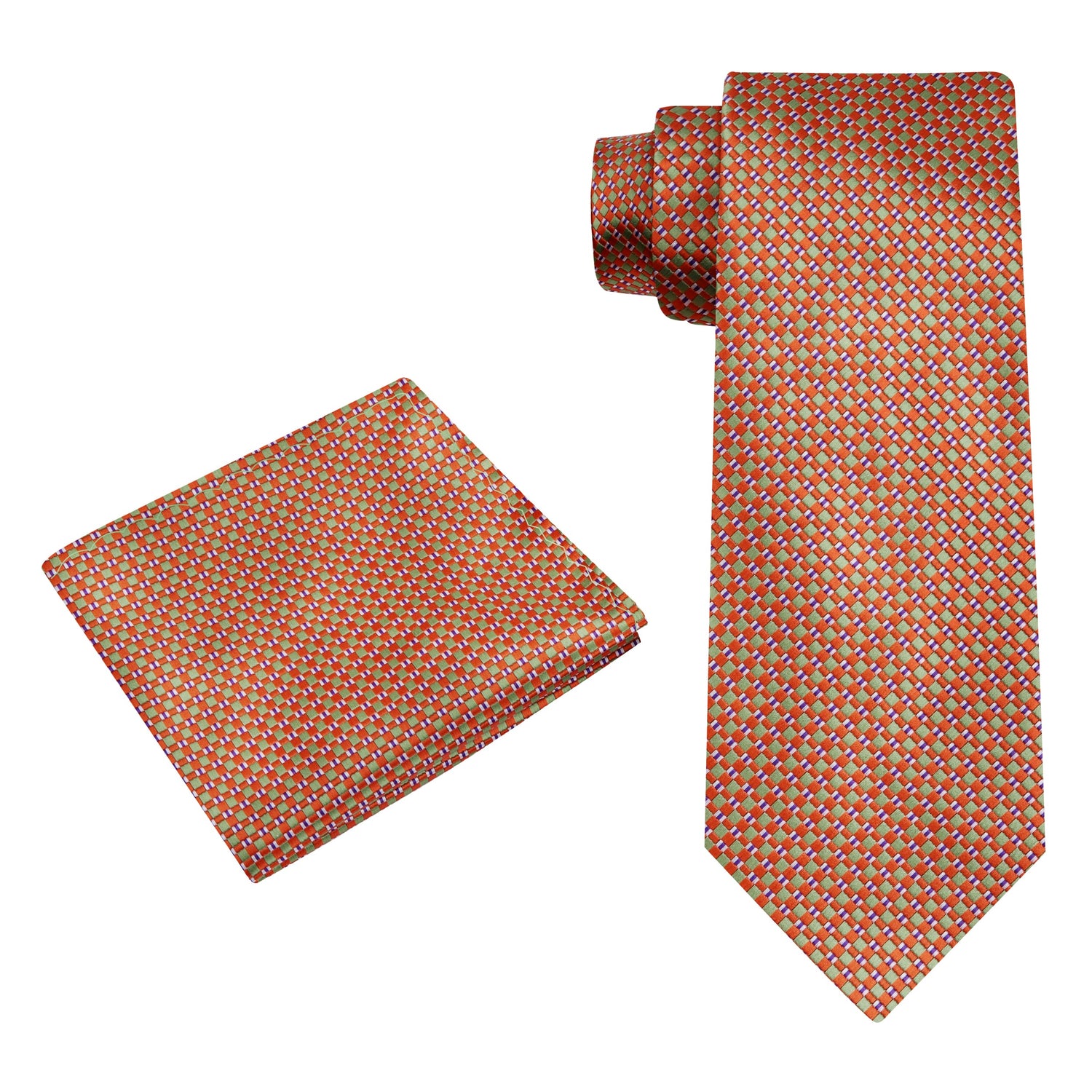 Boys Orange Sage Green Micro Check Tie for Formal Outfits