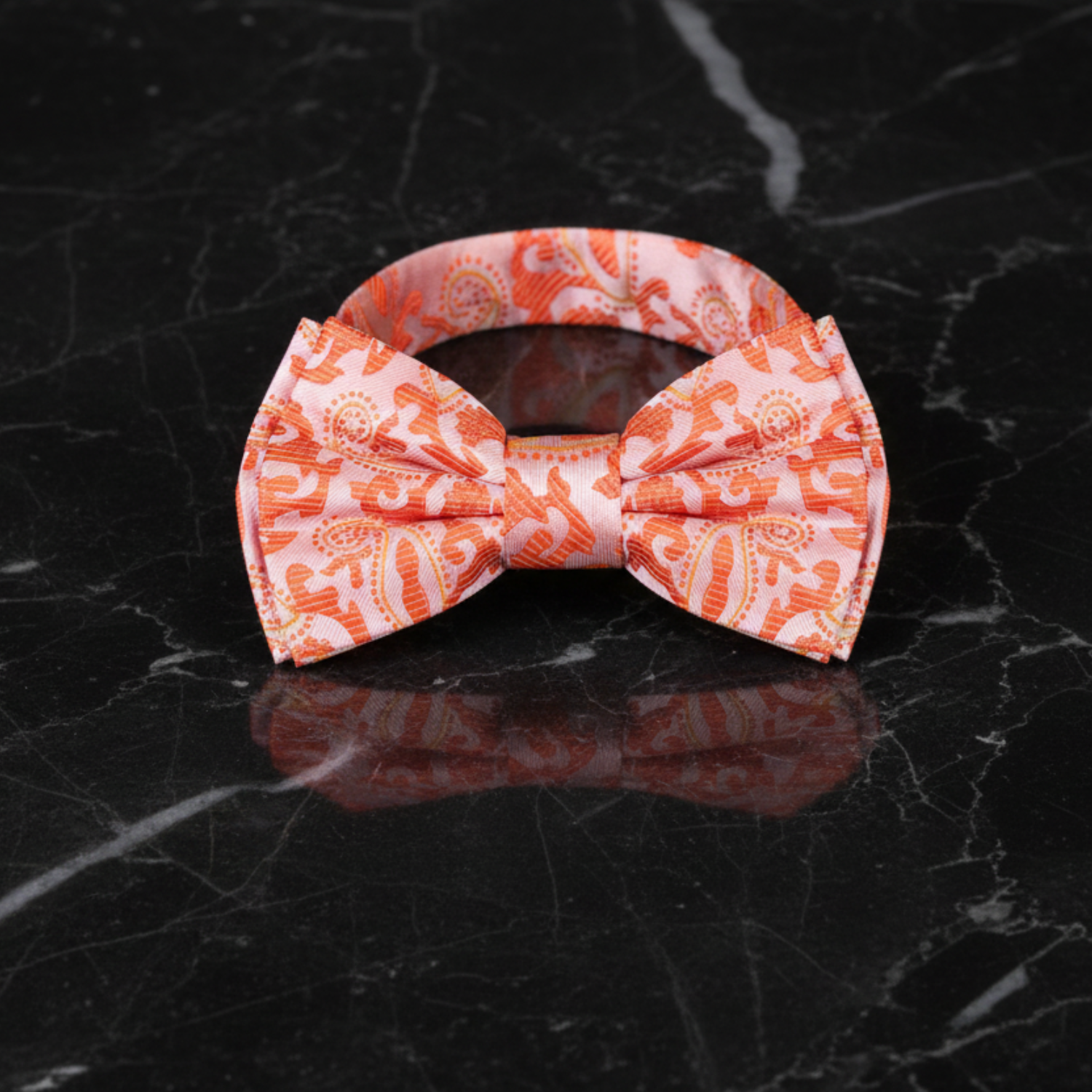 A Coral, Orange Paisley Pattern Bow Tie pre Tied