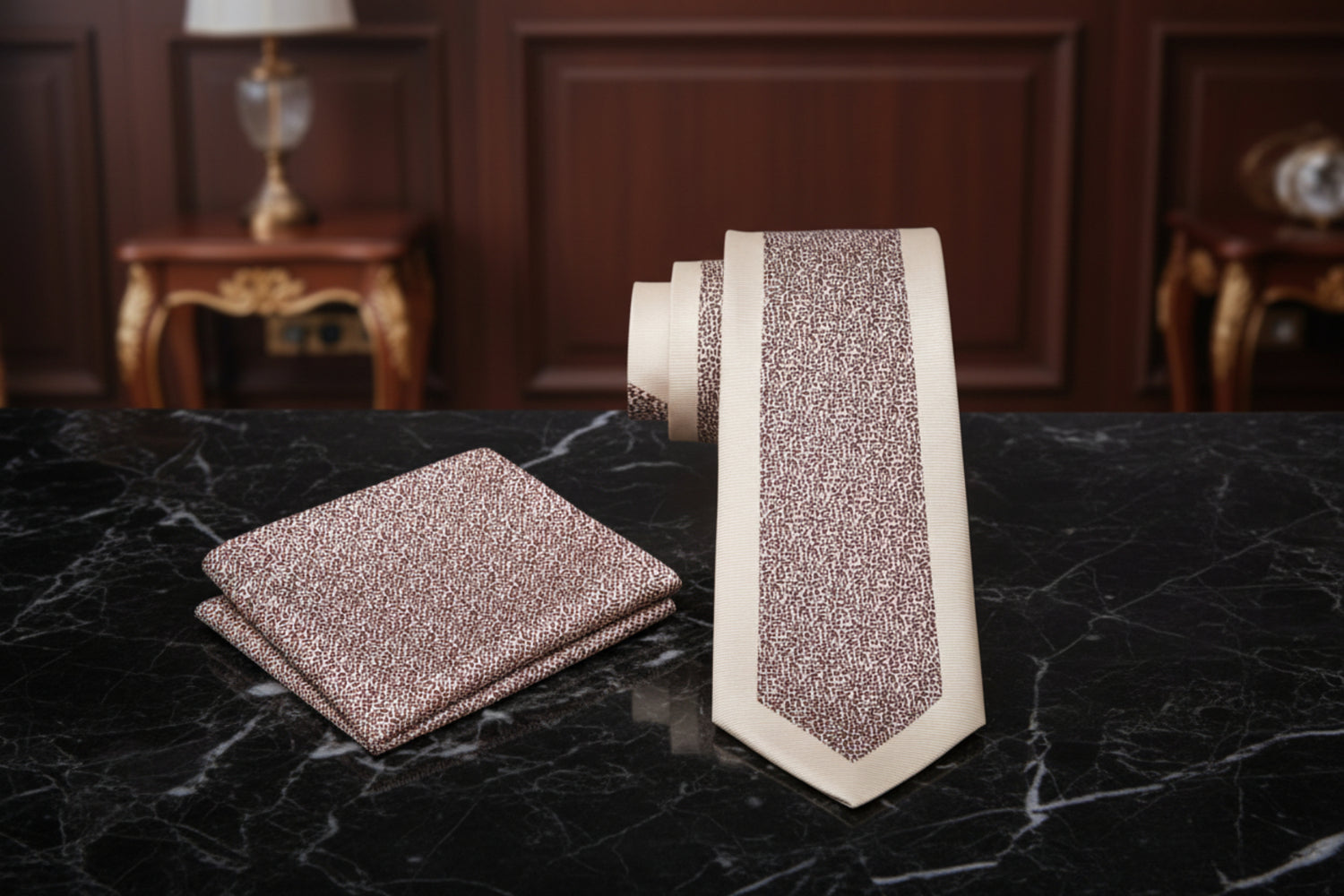Alt View: Cream and Brown Tie and Square