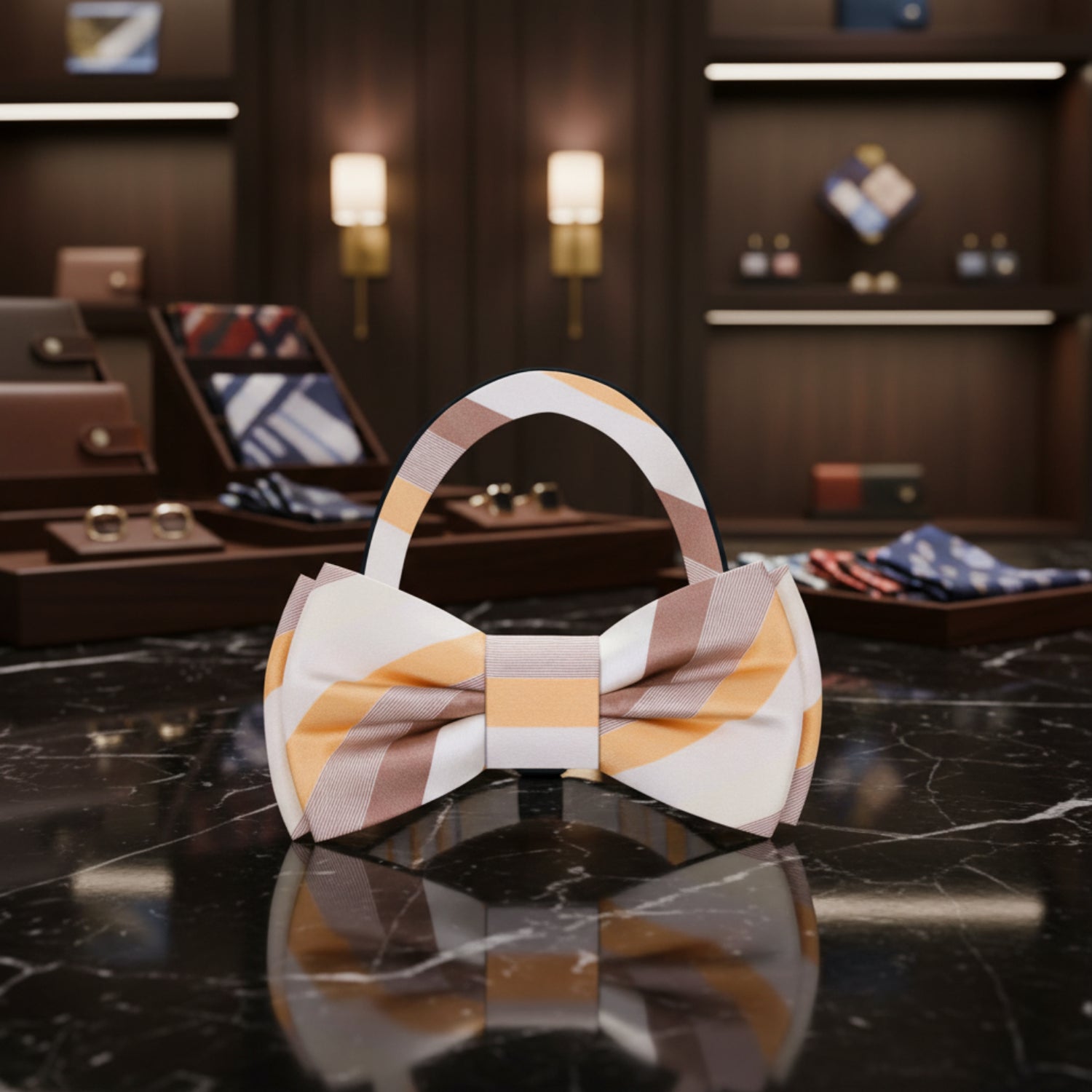 Brown Stripe Bow Tie Pre Tied