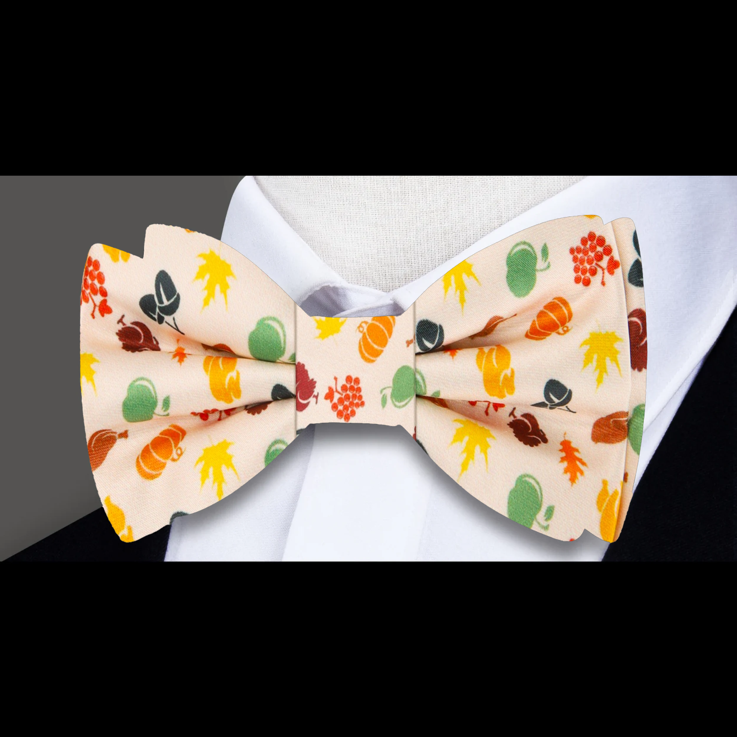 Cream Orange Green Red Brown Red Thanksgiving Cornucopia Bow Tie