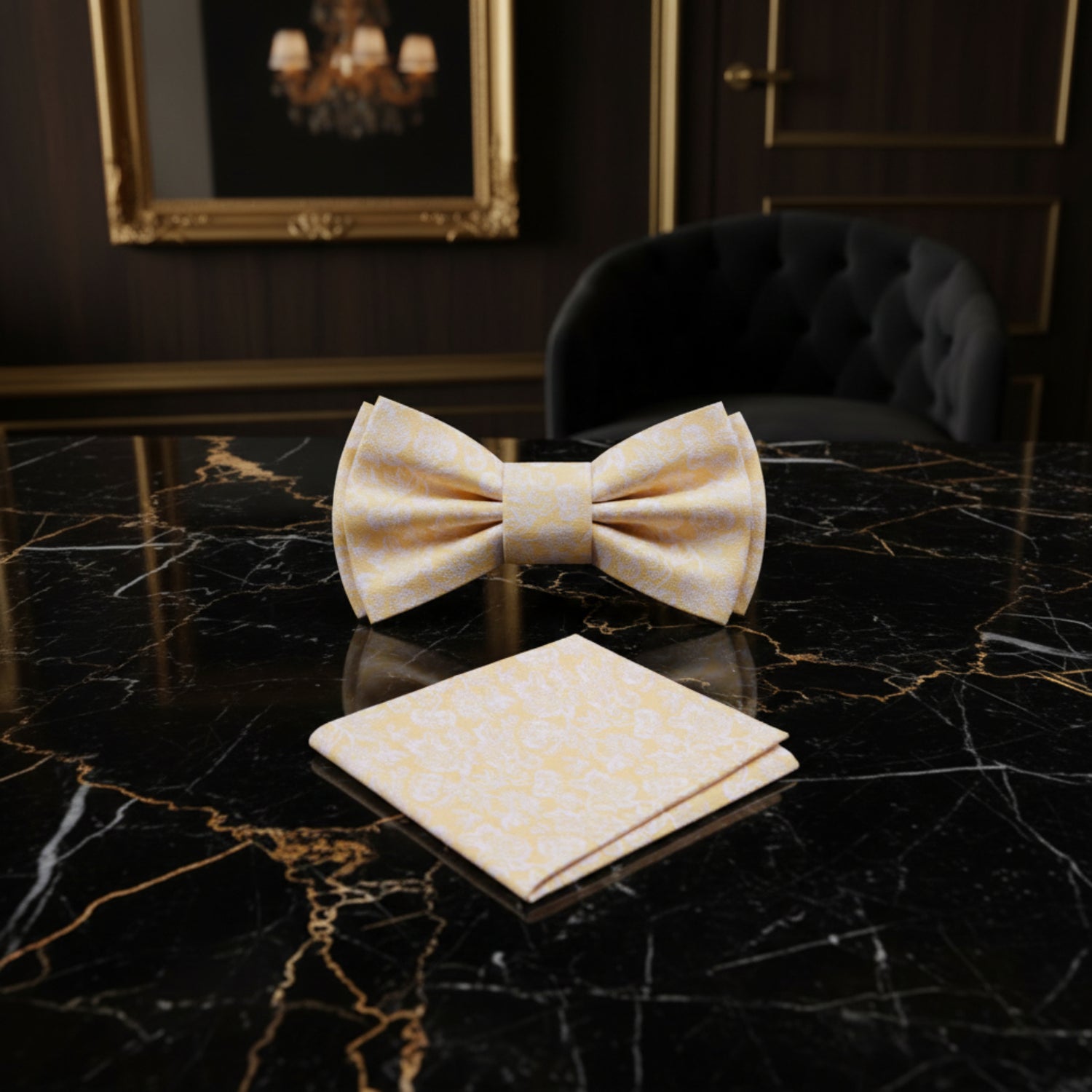 White Floral Vine Bow Tie Collection in Mauve, Black, or Light Beige