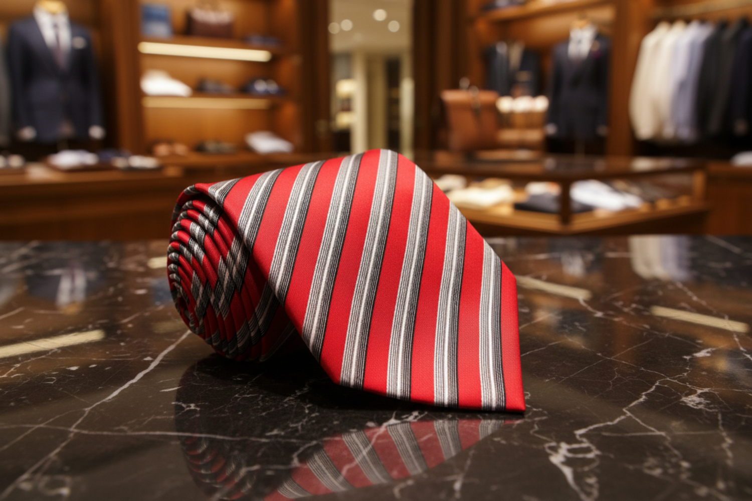 Red, Grey Stripe Tie  