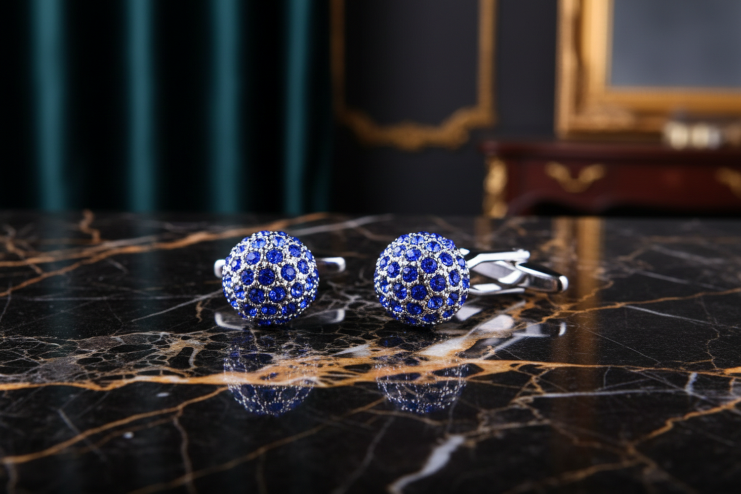 View 2: Chrome and Blue Cufflinks