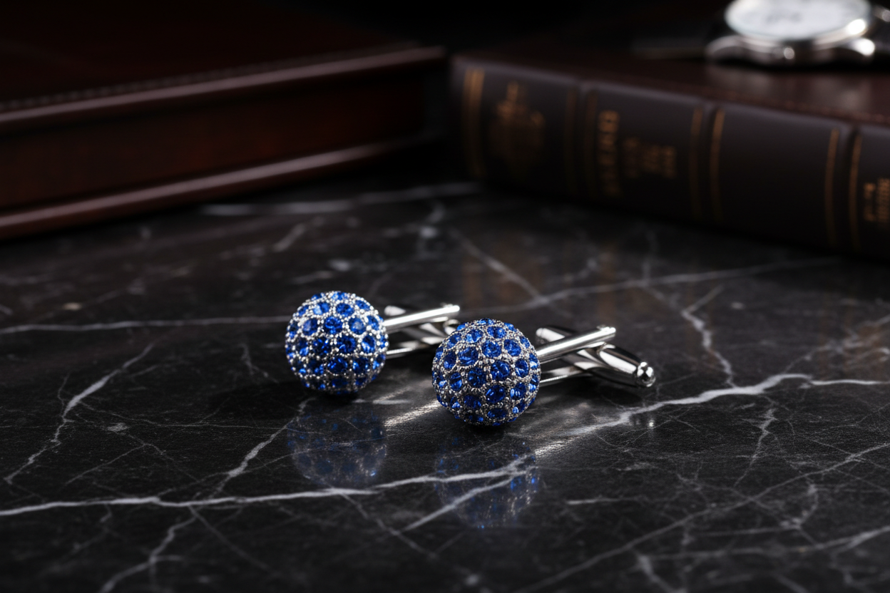 View 3: Chrome and Blue Cufflinks