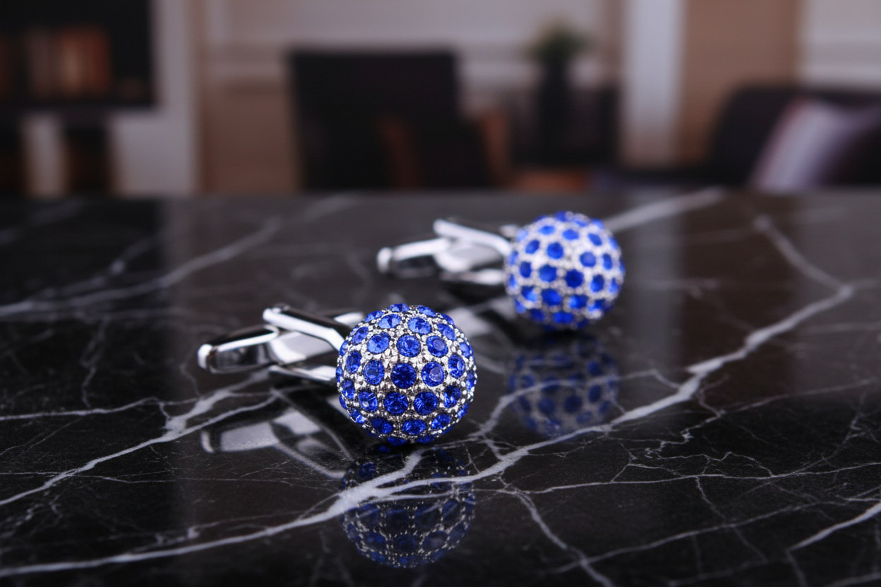 Chrome and Blue Cufflinks