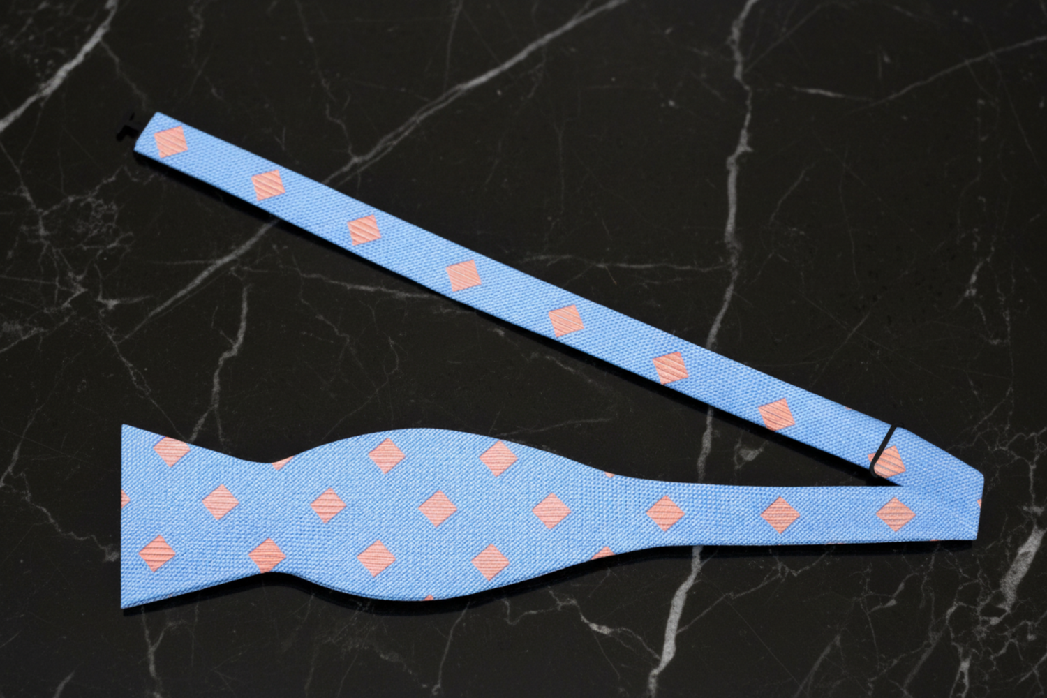 Light Peach and Light Blue Diamonds Self Tie Bow Tie