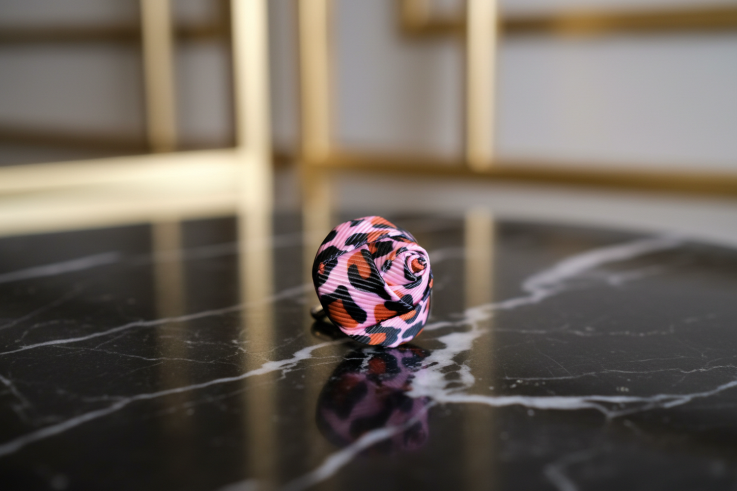 Pink Leopard Rose Bud Brooch