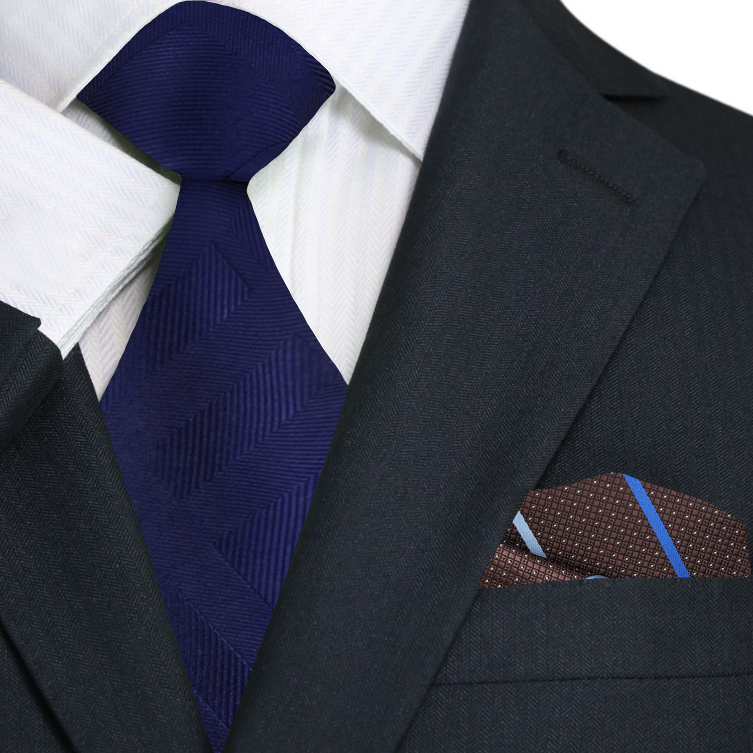 Blue necktie and accenting pocket square