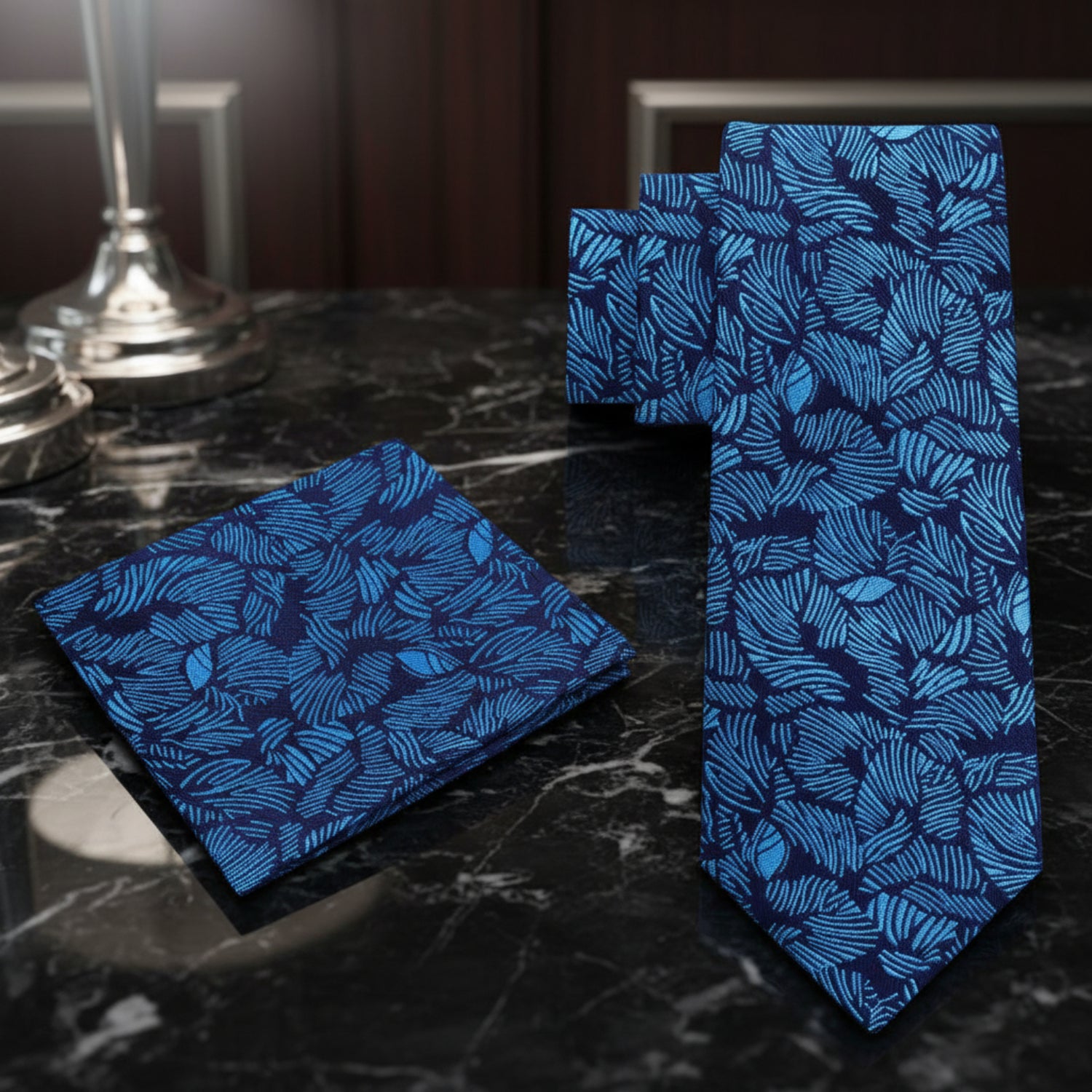 Alt View: Dark Blue with Light Blue Palm Leaves with Matching Square
