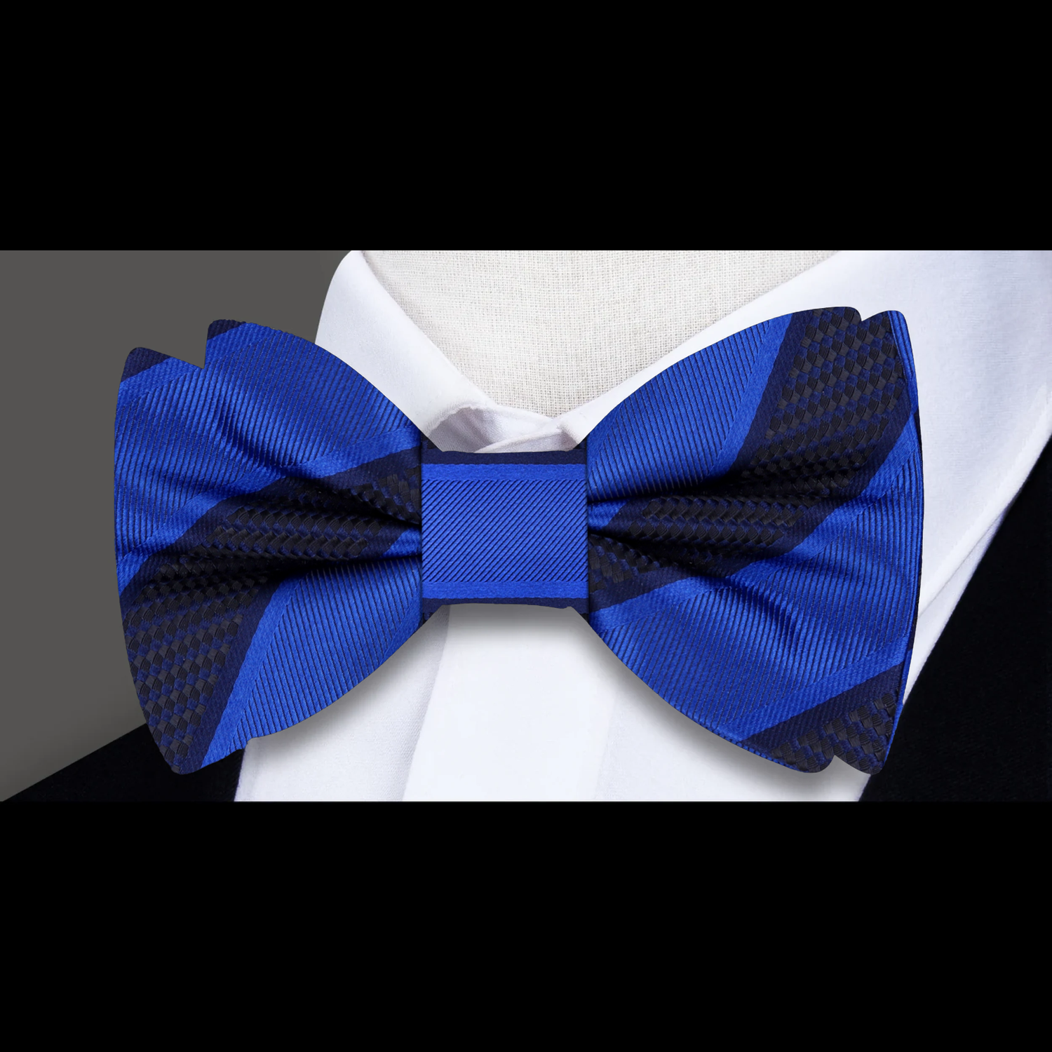 Dark Blue Block Stripe Bow Tie 