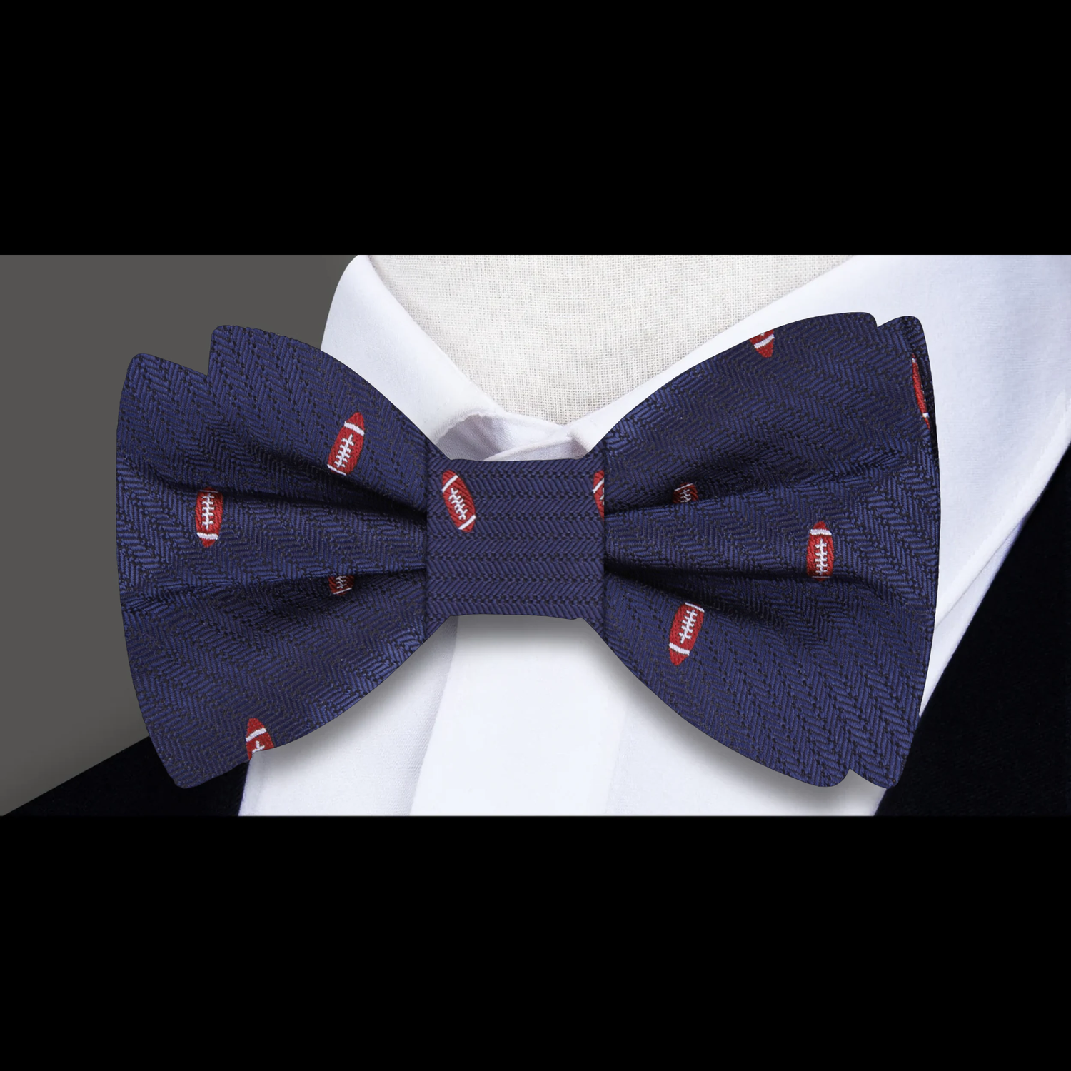 Deep Blue Silk with Footballs Bow Tie  