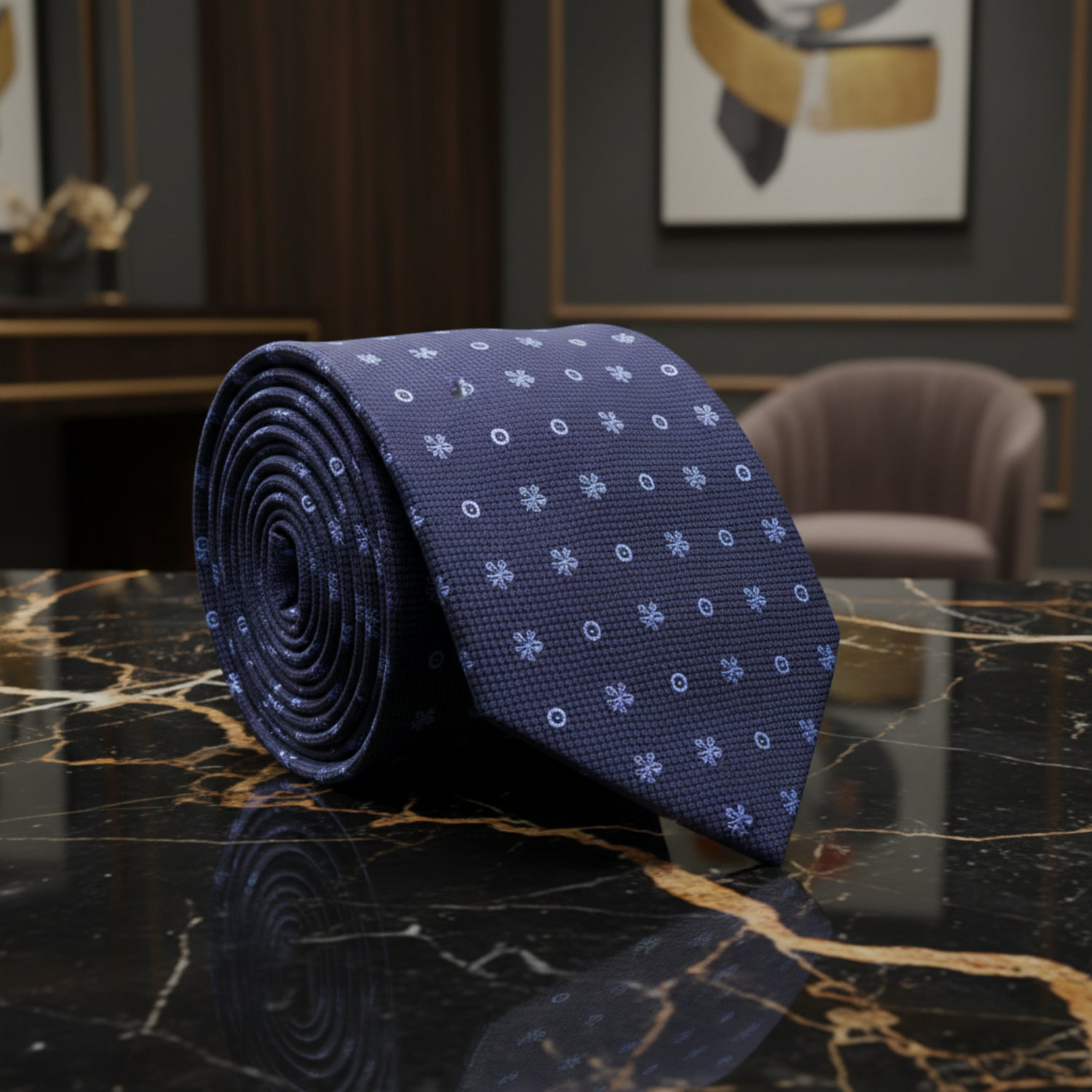 Blue, Light Blue Dots and Bursts Necktie