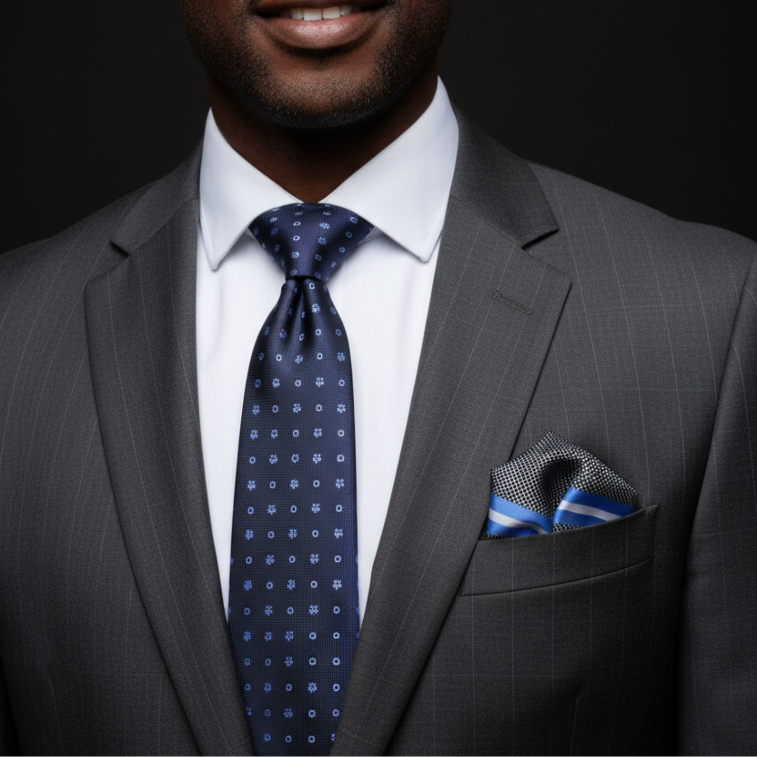 Dark Blue & Light Blue Burst Dot Necktie | Refined Geometric Pattern