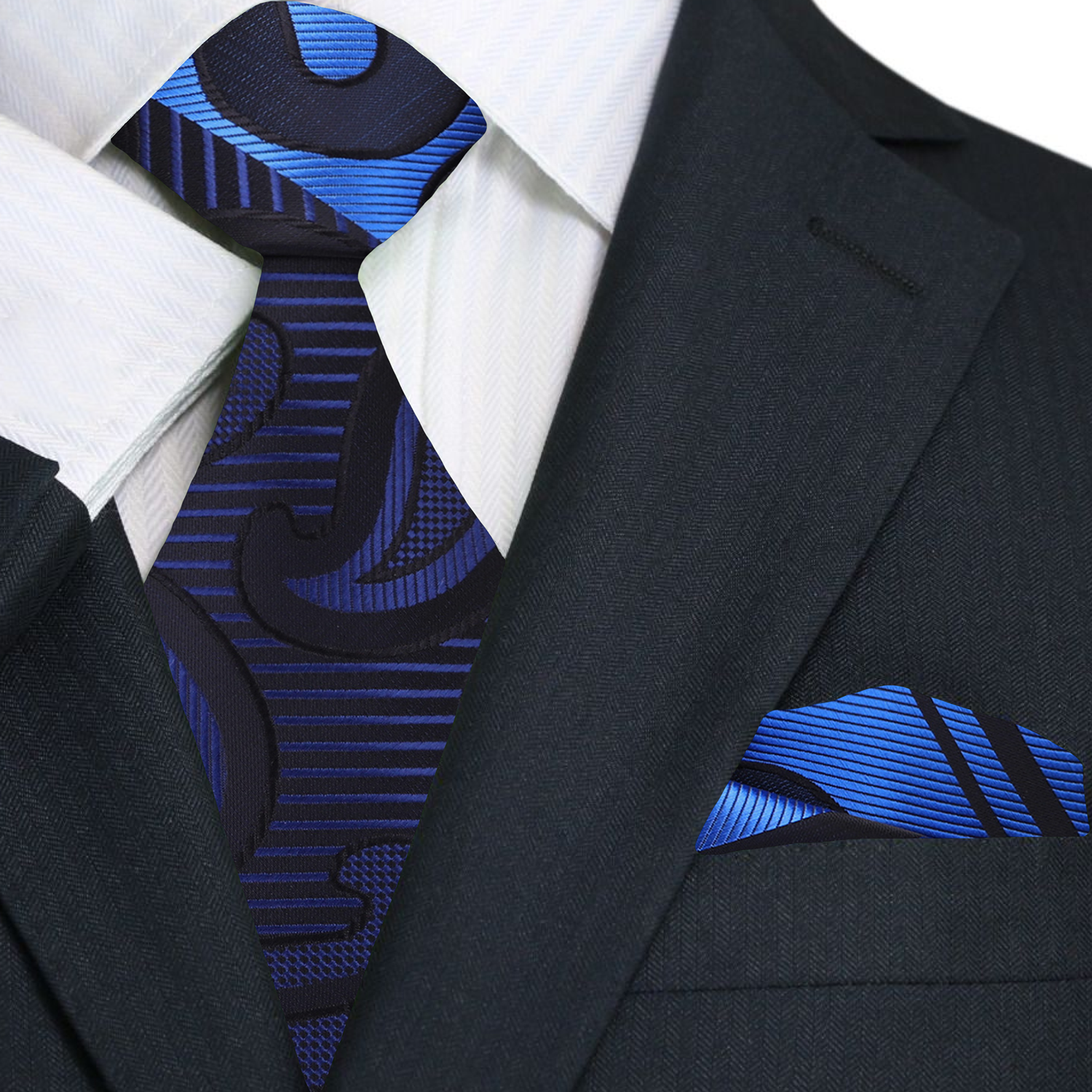 Main: Blue paisley tie and square||Blue