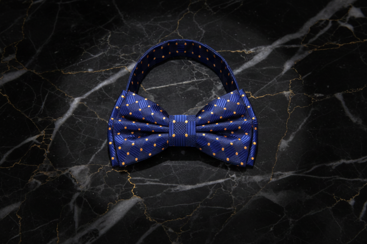 Dark Blue, Gold Dots Pre Tied Bow Tie
