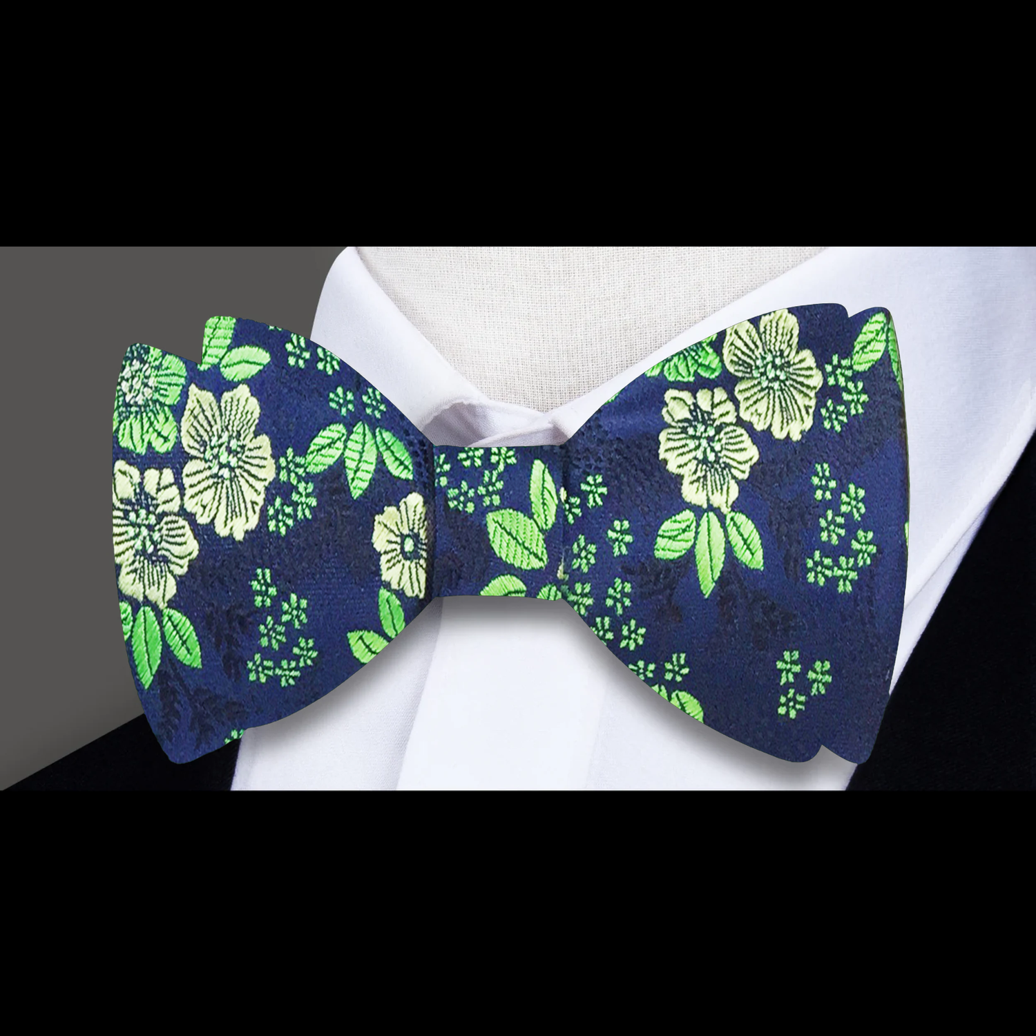 Dark Blue Green Original Floral Bow Tie