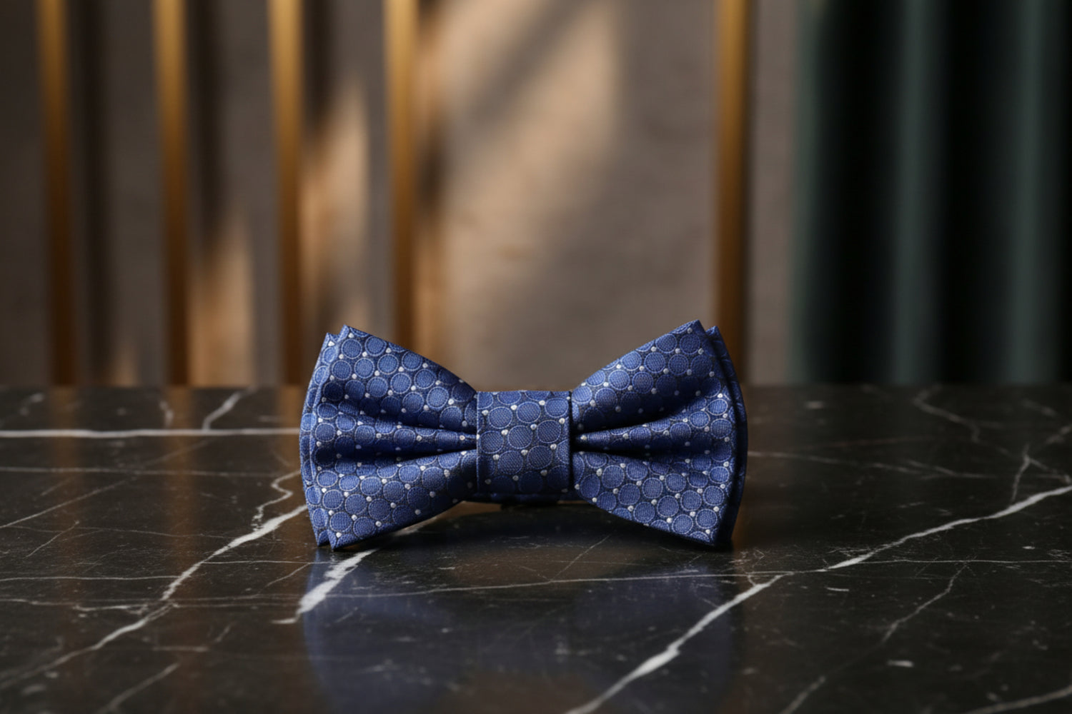Blue, White Circles Bow Tie Pre Tied