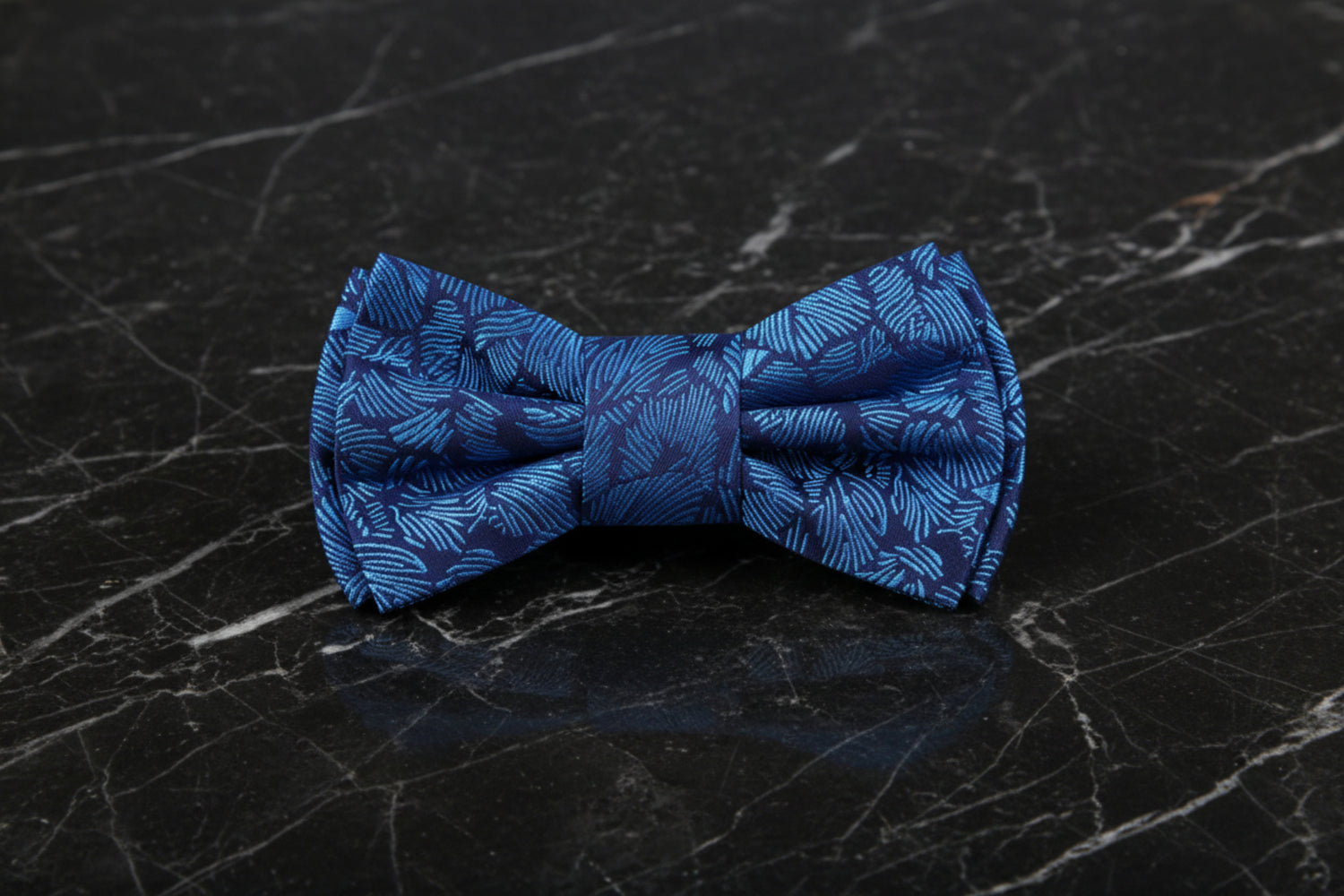Dark Blue, Blue Sketched Palm Leaves Bow Tie Pre Tied