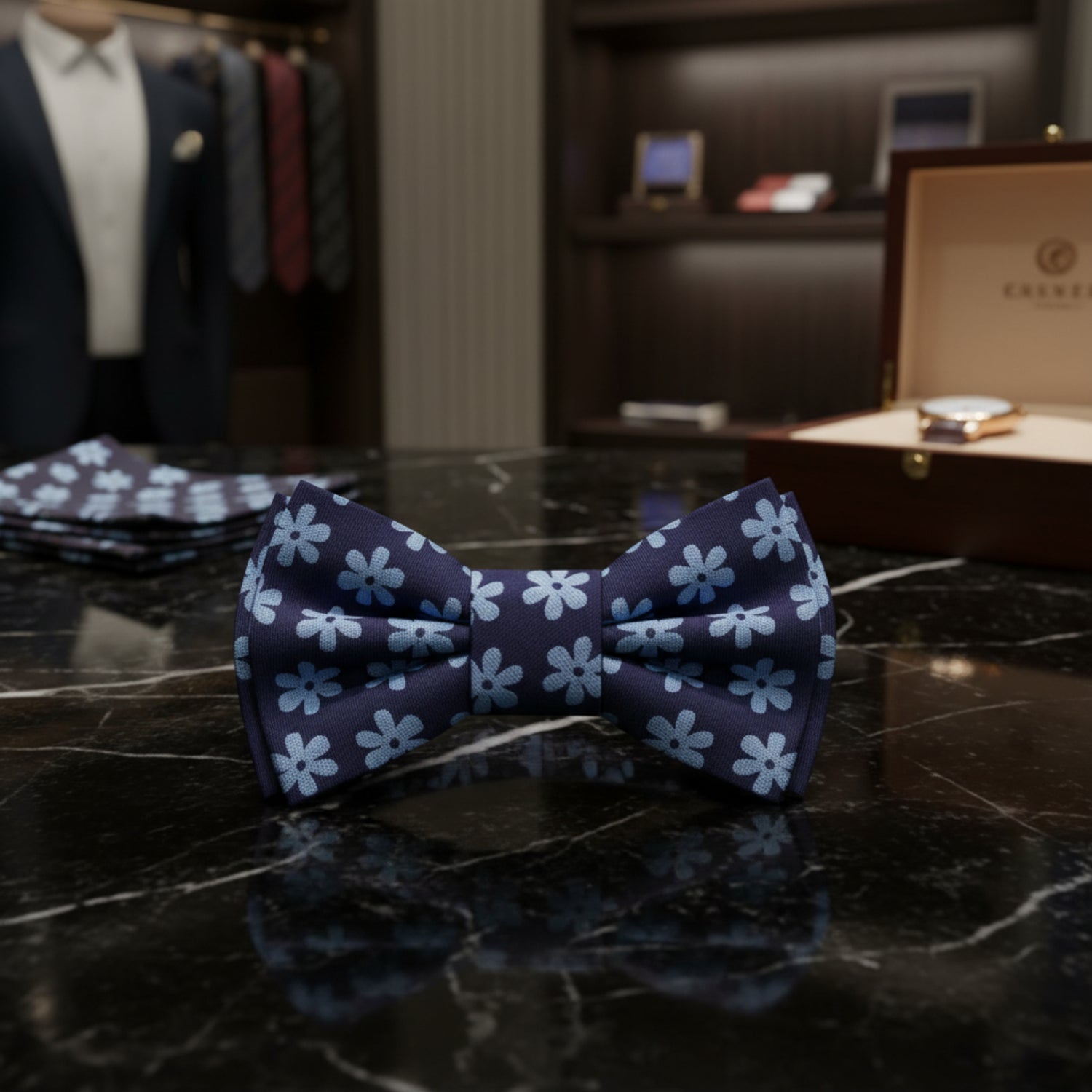 Blue Daisies Bow Tie Pre Tied
