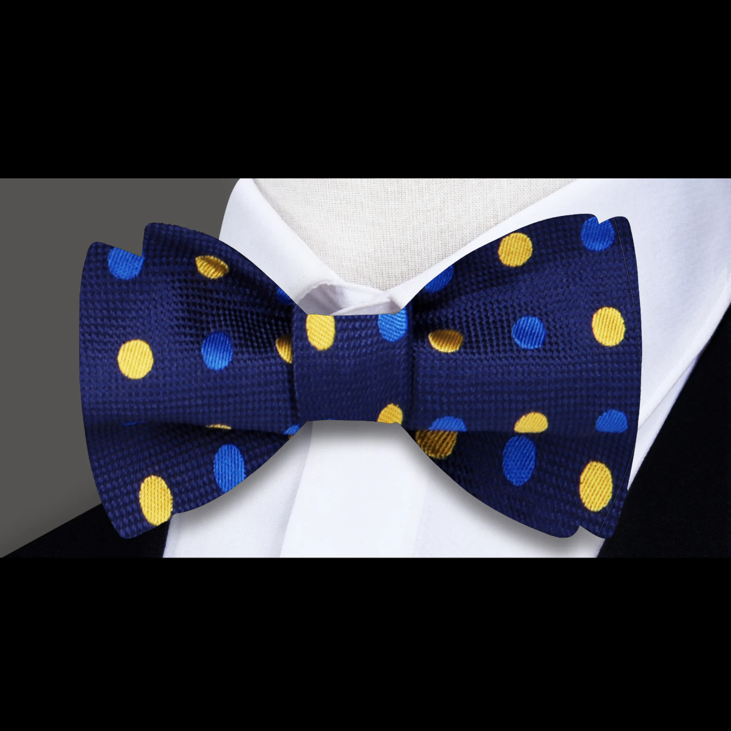 Blue Light Blue & Yellow Polka Dot Pre-Tied Bow Tie