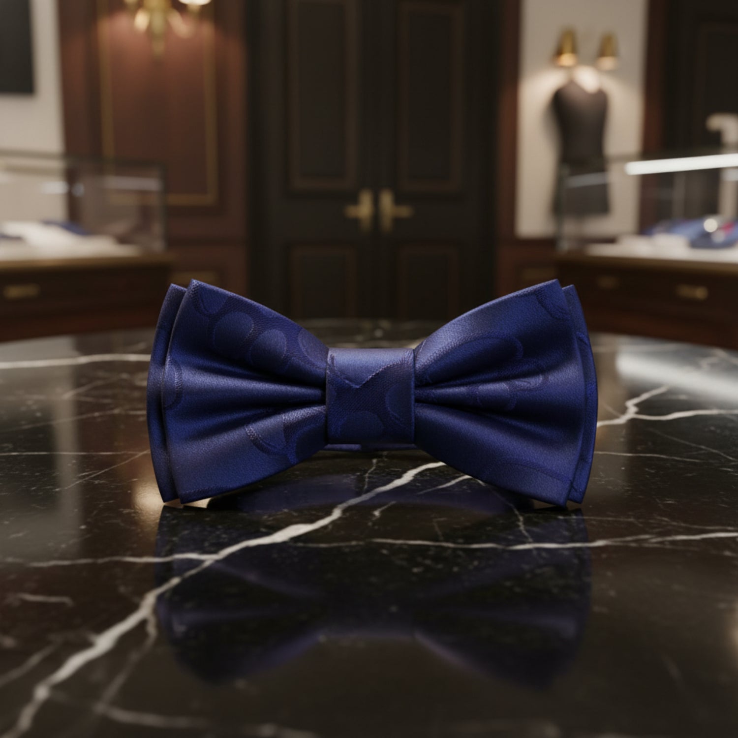 Deep Blue Paw Print Texture Print Bow Tie Pre Tied
