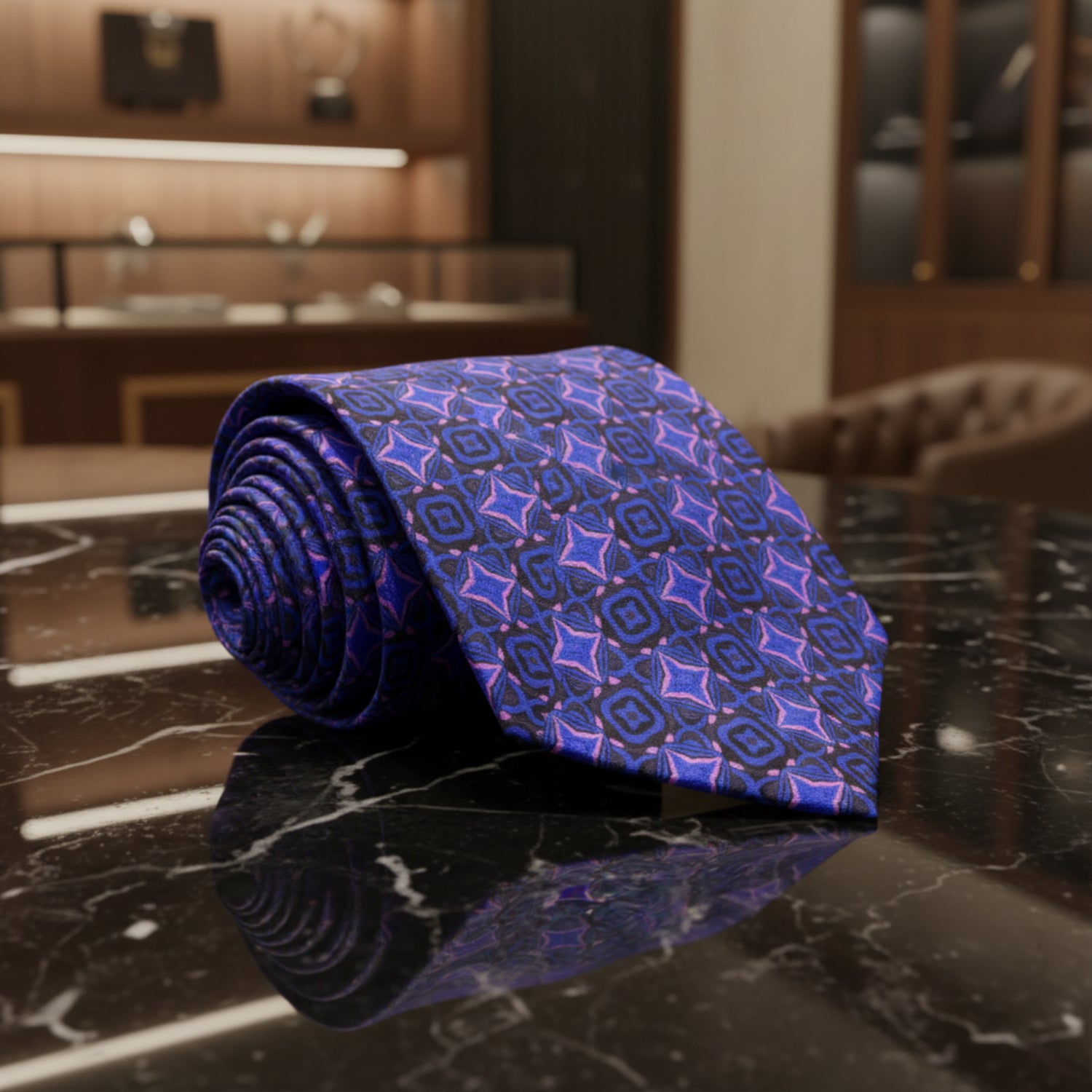 Blue and Purple Geometric Necktie  