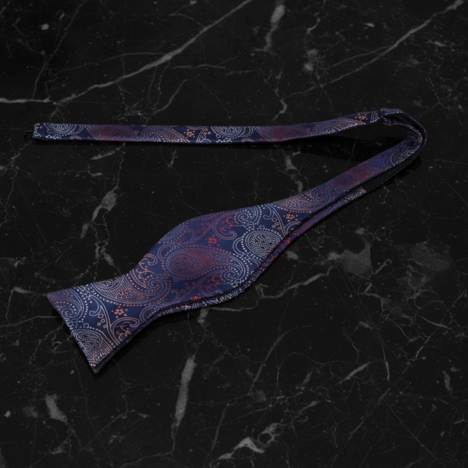 Dark Blue, Red, Orange Paisley Self Tie Bow Tie