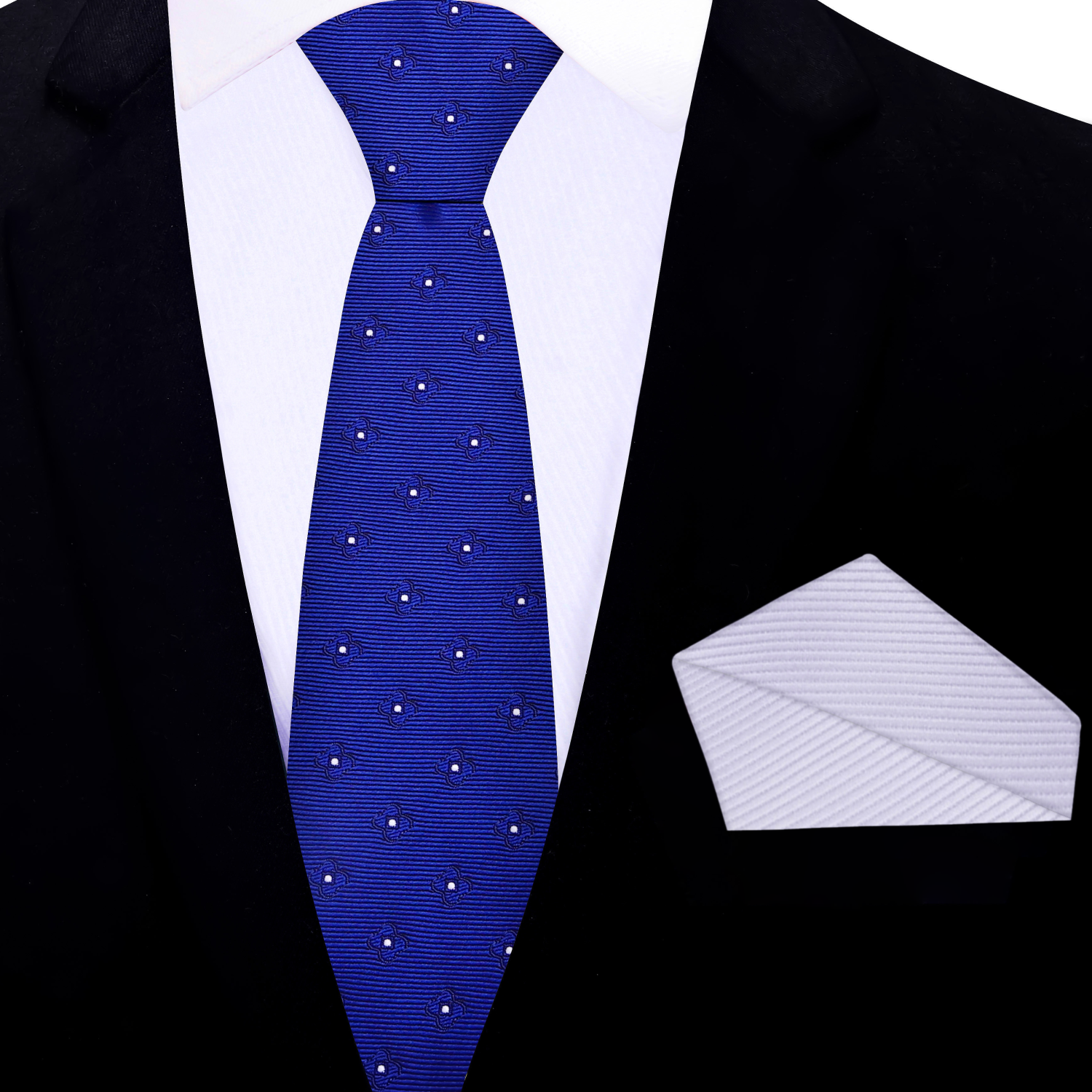 blue floral thin tie and white square