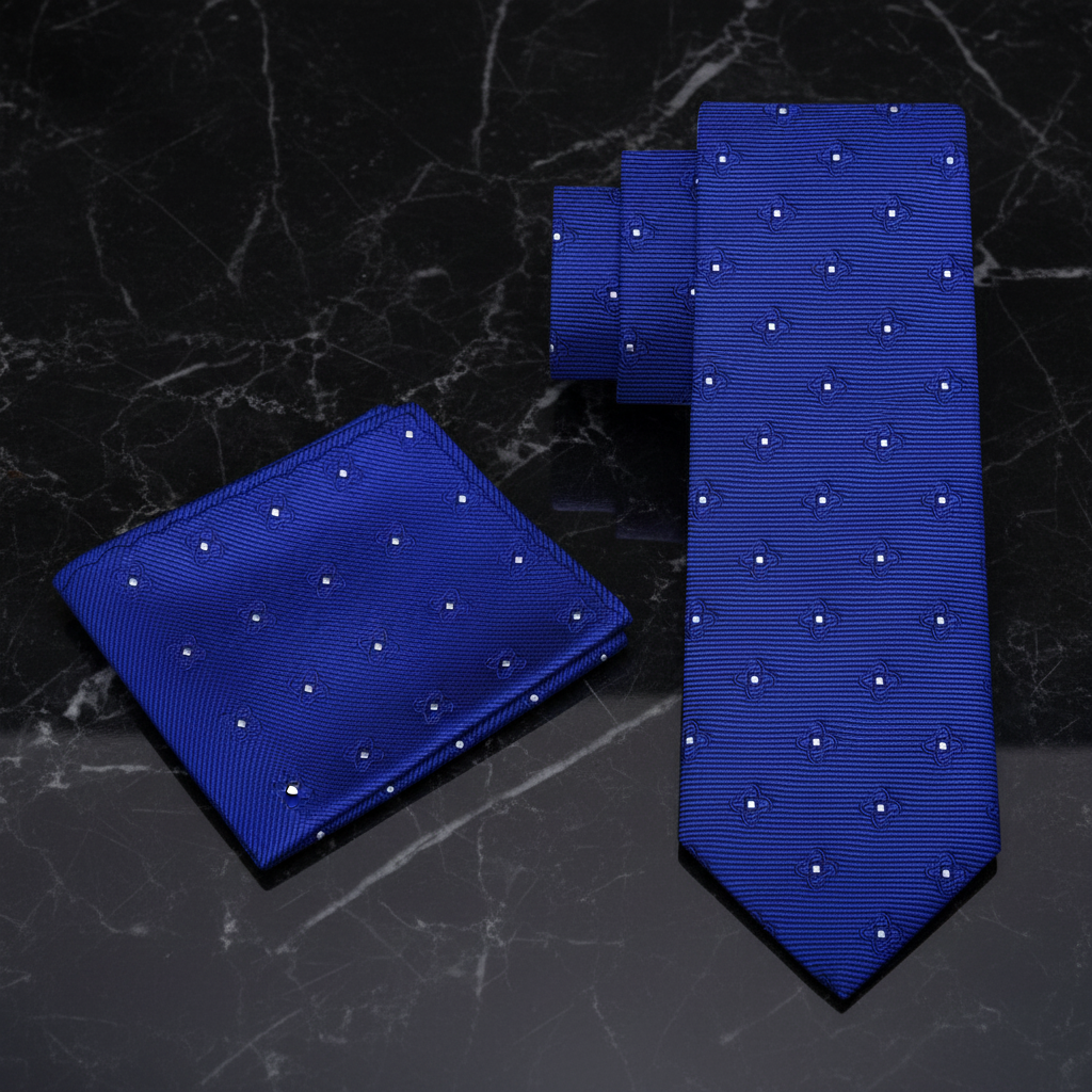 alt view blue floral tie and square