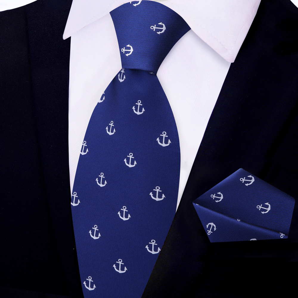 Blue, Grey Anchor Necktie and Square