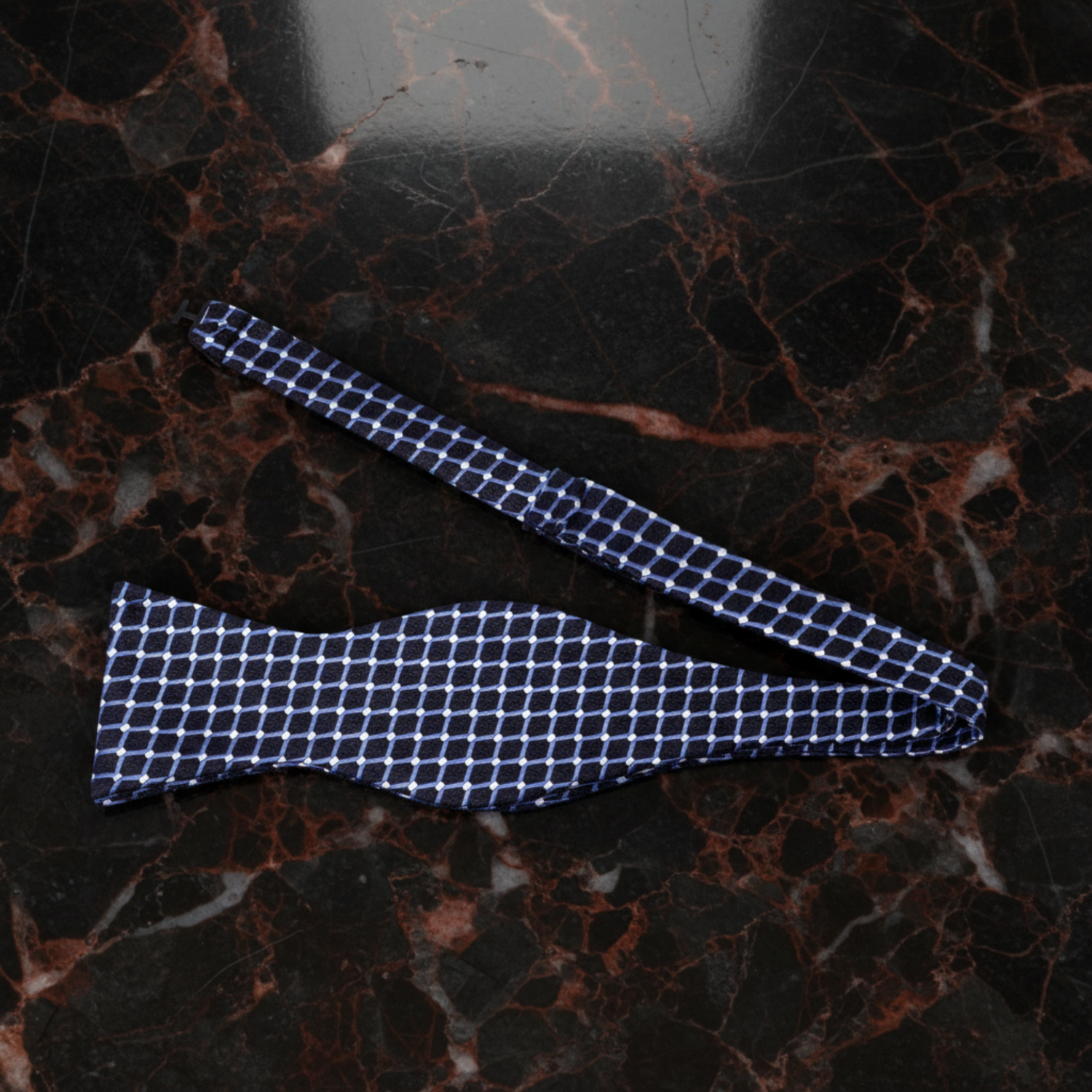 Dark Blue White Geometric Self Tie Bow Tie