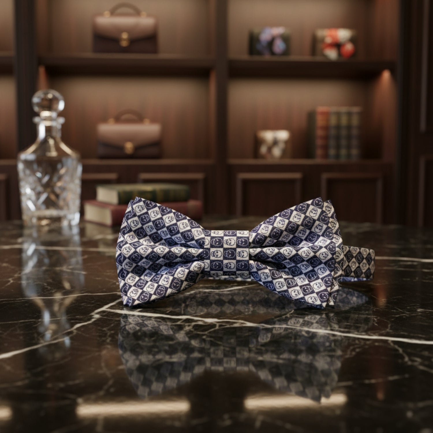 Blue and White Skulls Bow Tie Pre Tied