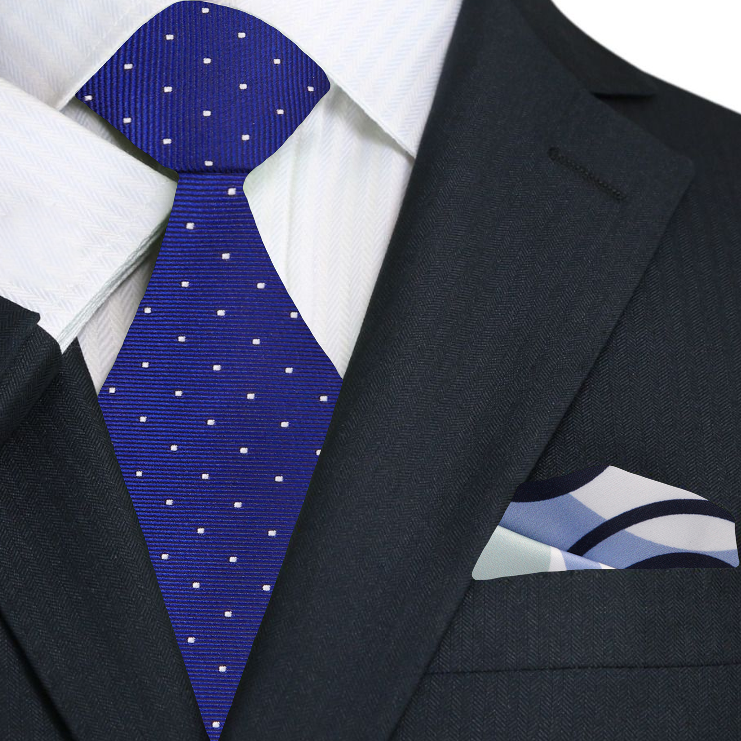 Dark blue White Micro Dot Necktie and Accenting Square