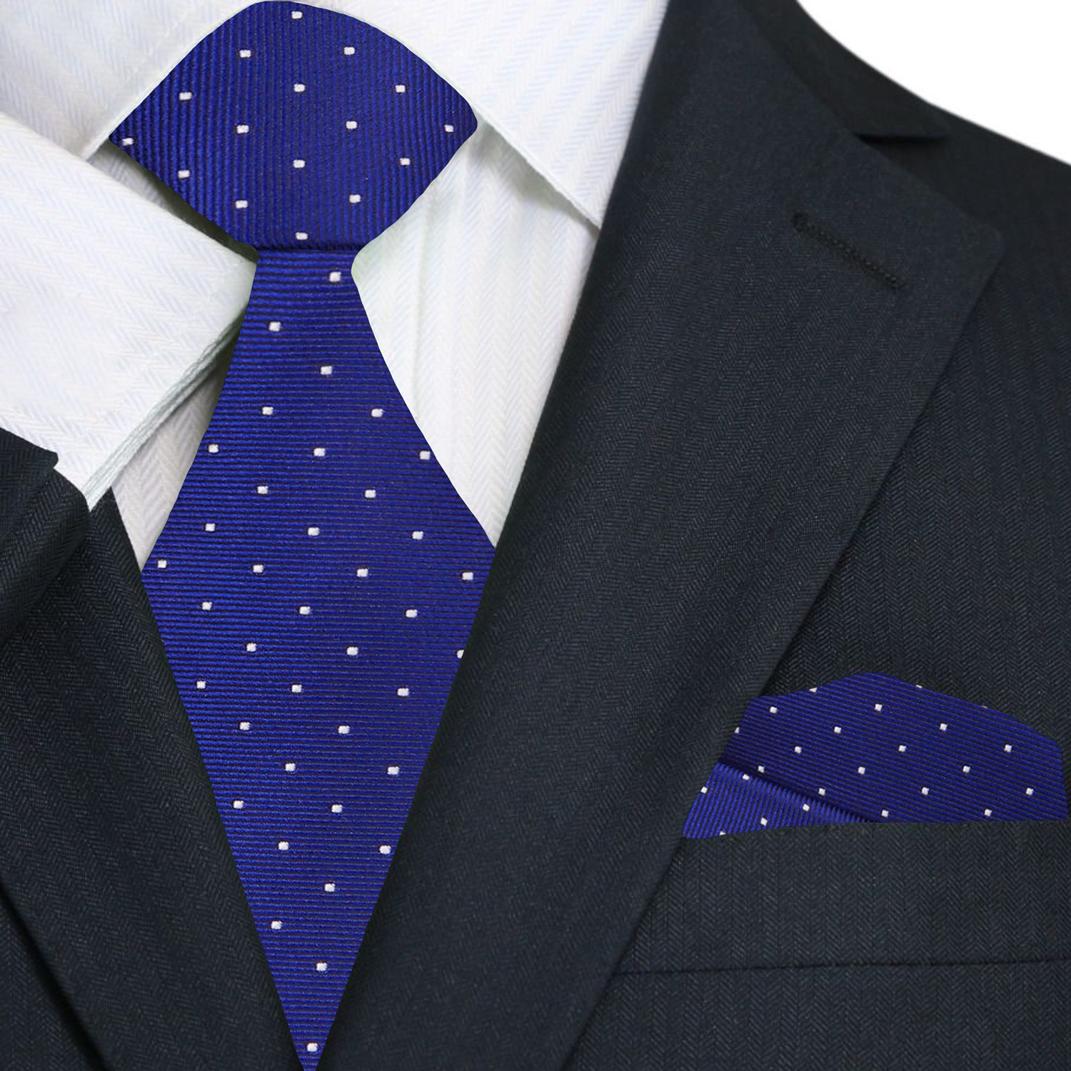 Dark blue White Micro Dot Necktie and Matching Square