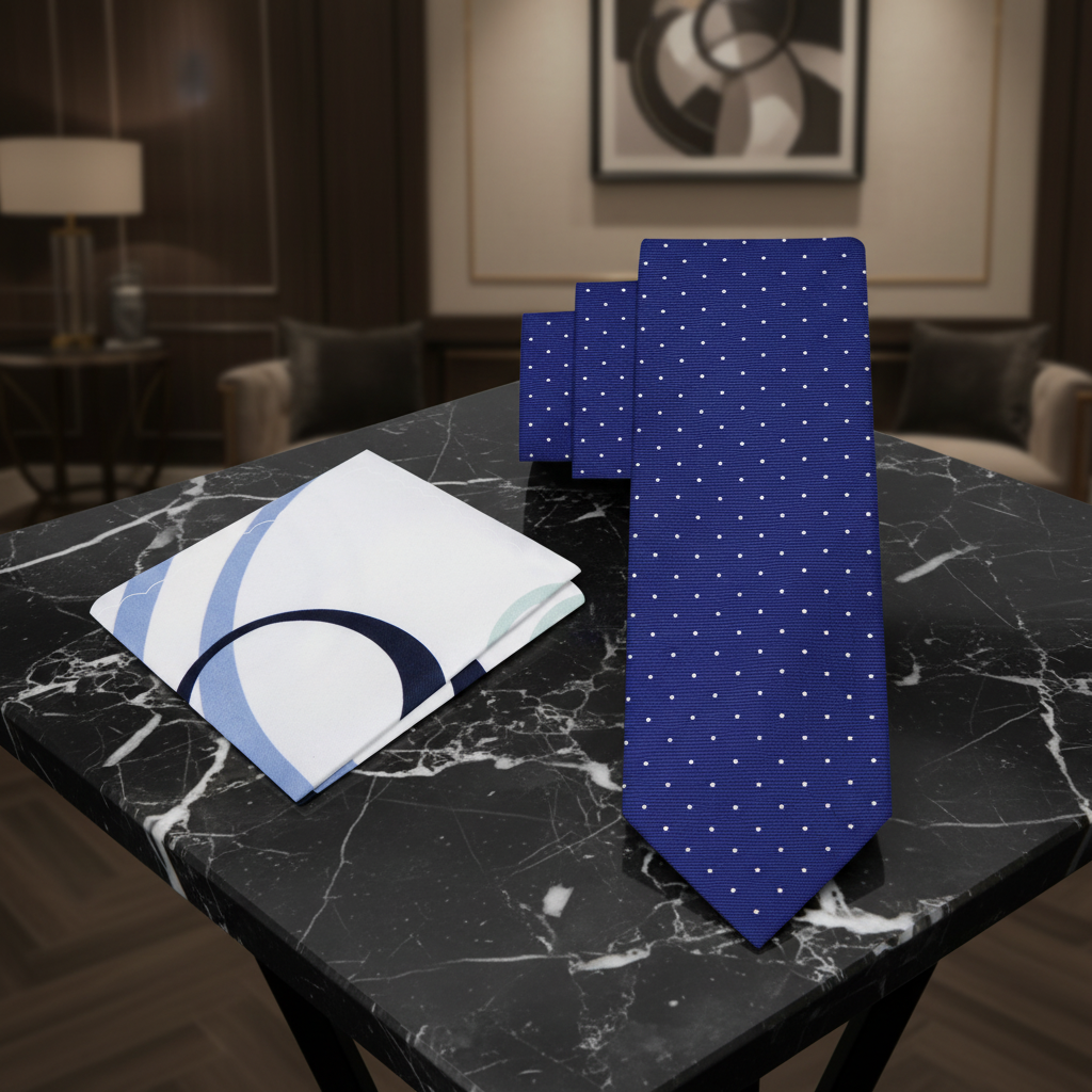 Alt Dark blue White Micro Dot Necktie and Accenting Square