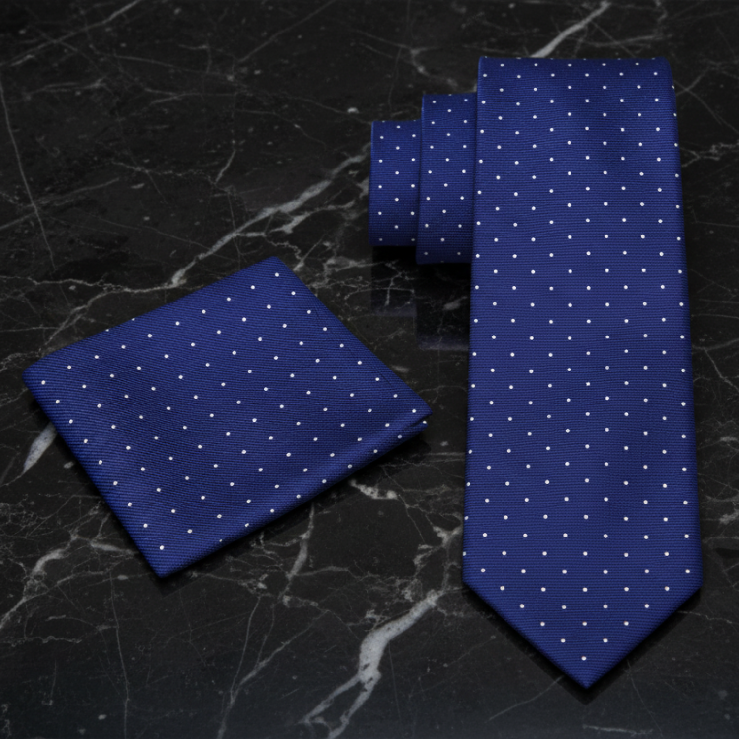Alt Thin Dark Blue with Small White Dot Necktie and Square