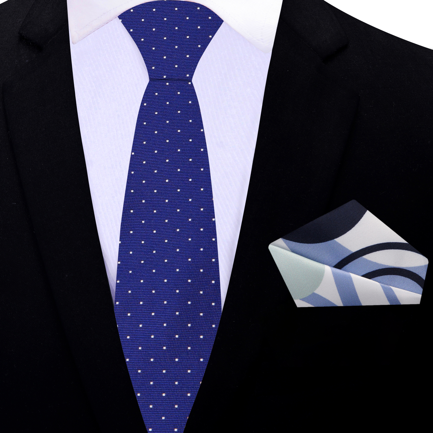 Thin Dark blue White Micro Dot Necktie and Accenting Square