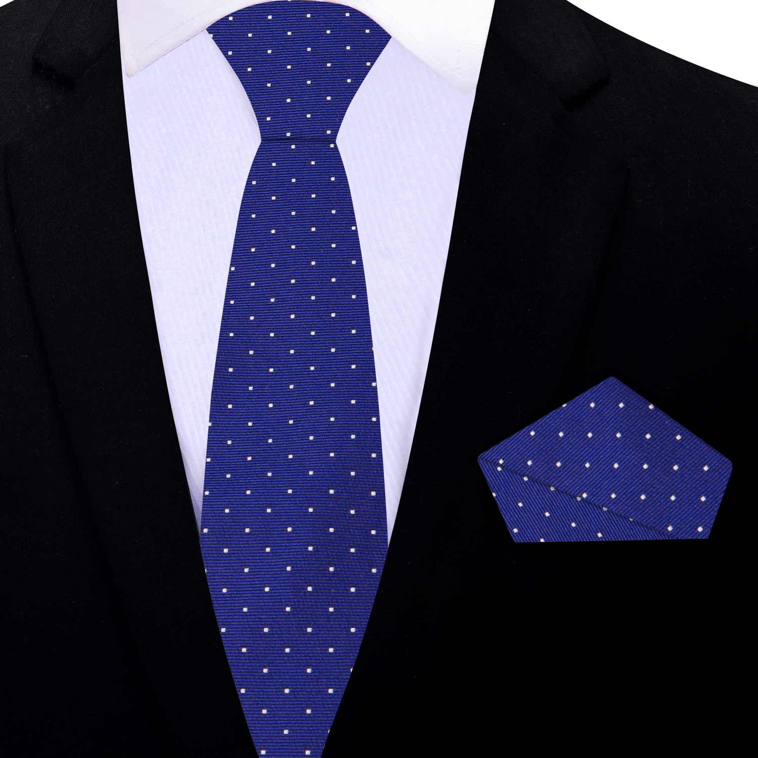 Thin Dark Blue with Small White Dot Necktie and Square