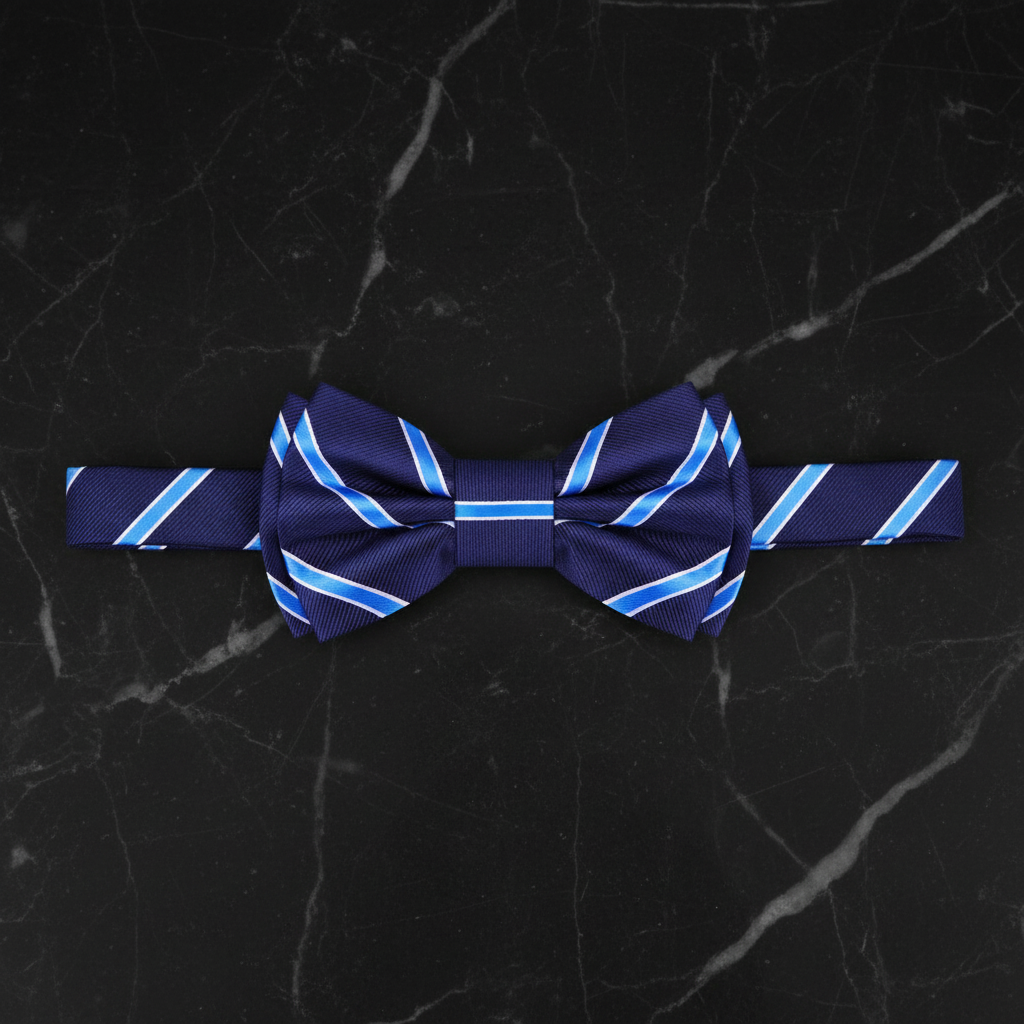 Blue, Light Blue Stripe Bow Tie Pre Tied