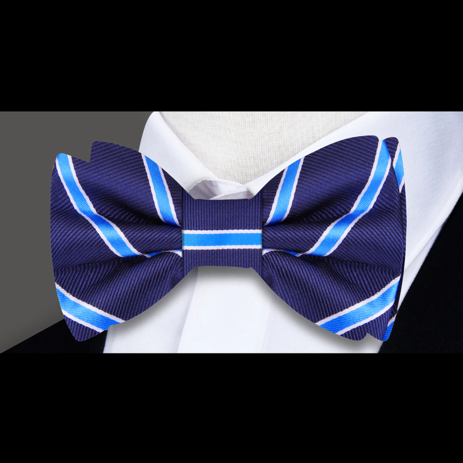 Blue, Light Blue Stripe Bow Tie