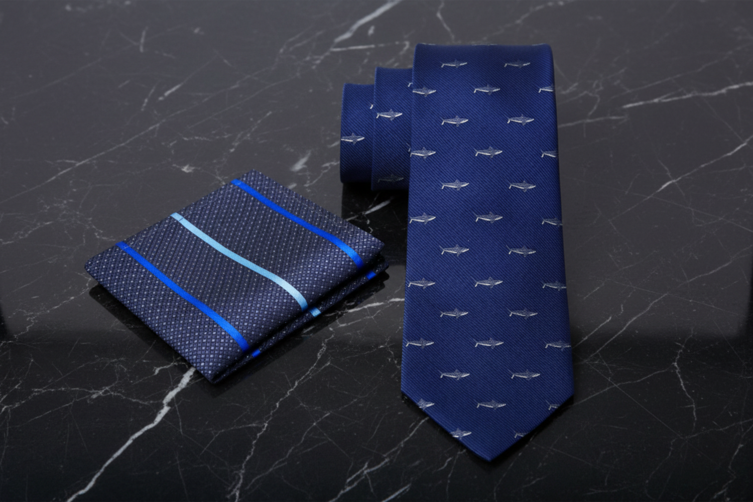 Alt Blue, Grey Shark Necktie and Accenting Stripe Square