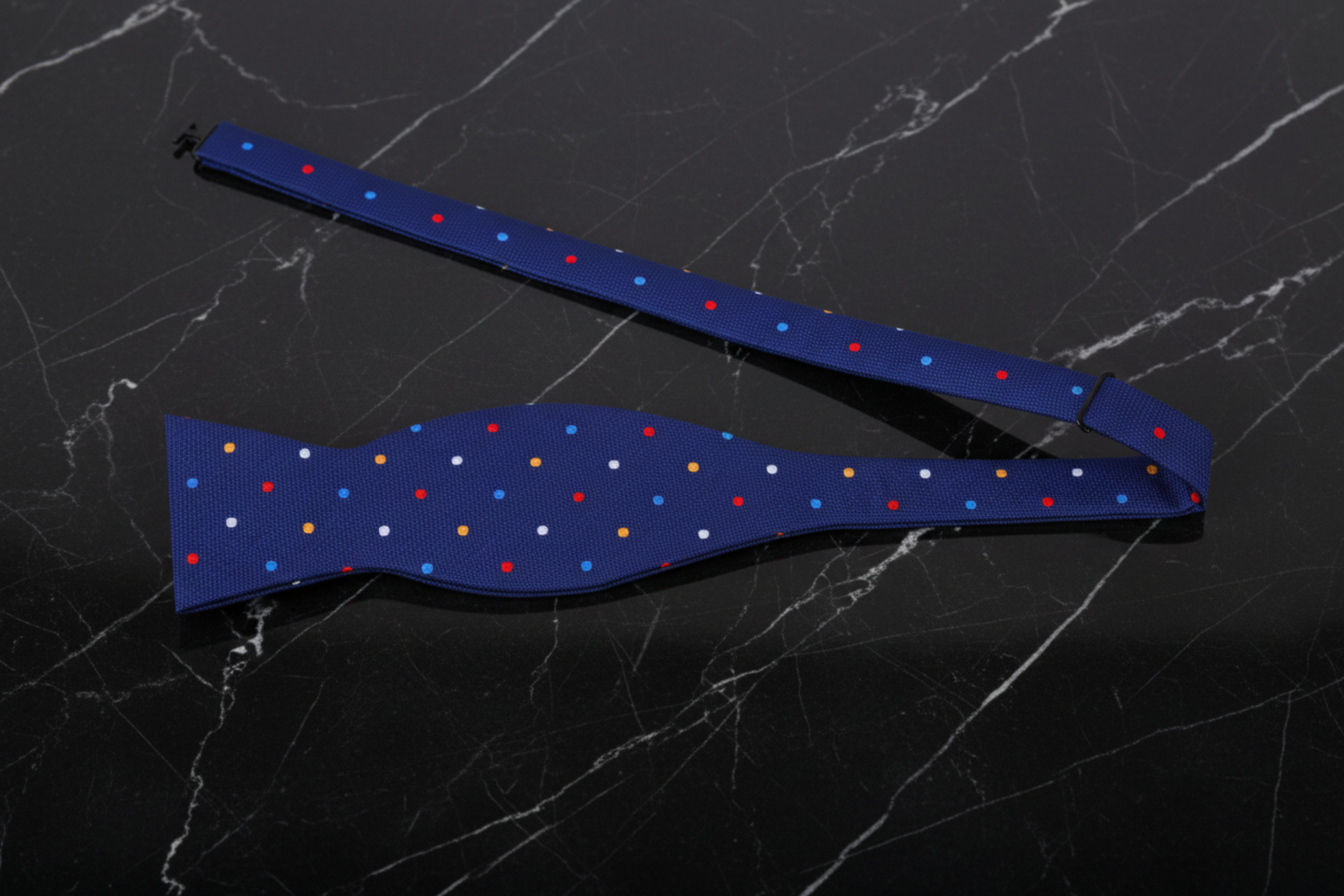 Blue with Multi Color Dots Bow Tie Self Tie